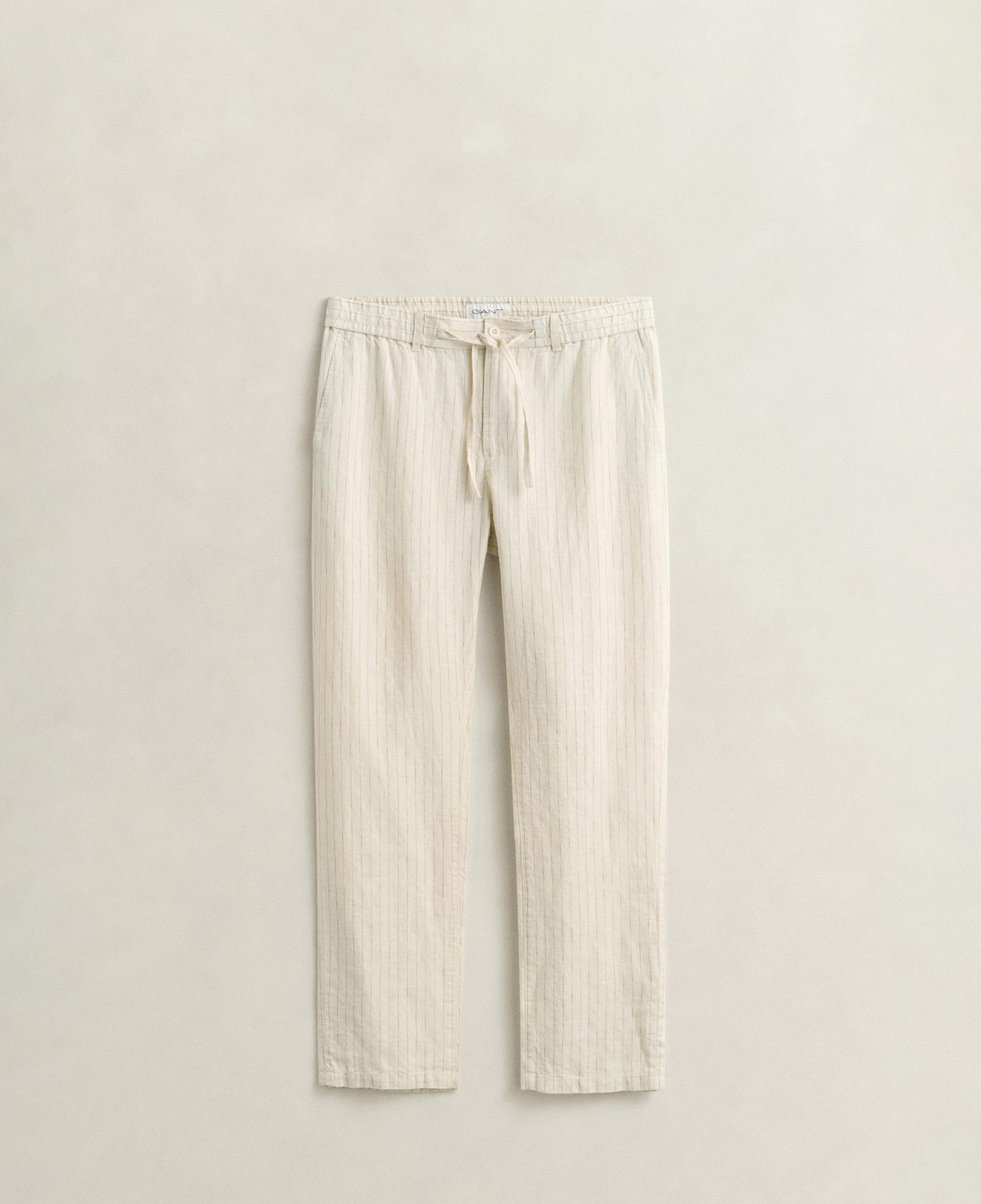 GANT Erkek Krem Regular Fit Çizgili Pantolon