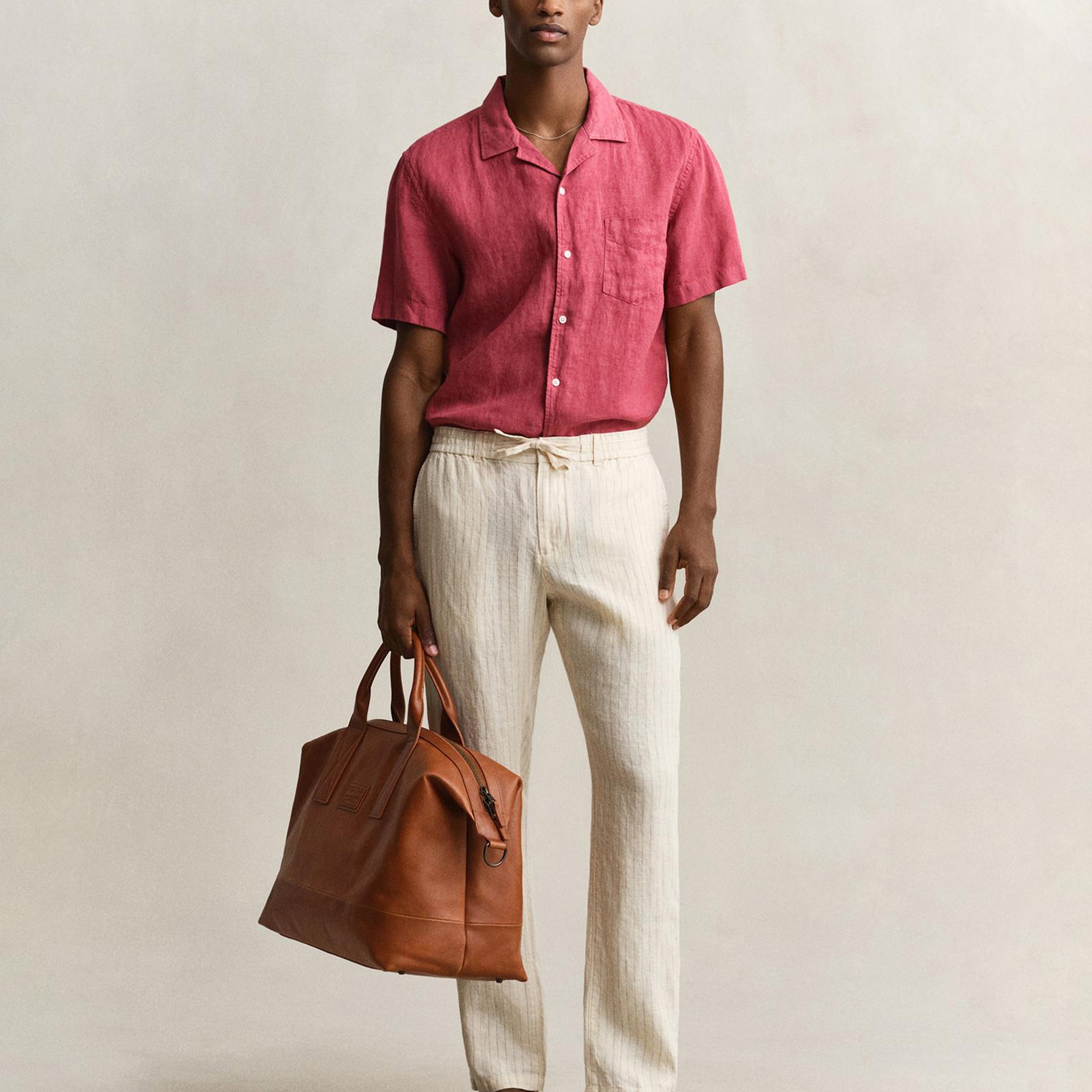 GANT Erkek Krem Regular Fit Çizgili Pantolon