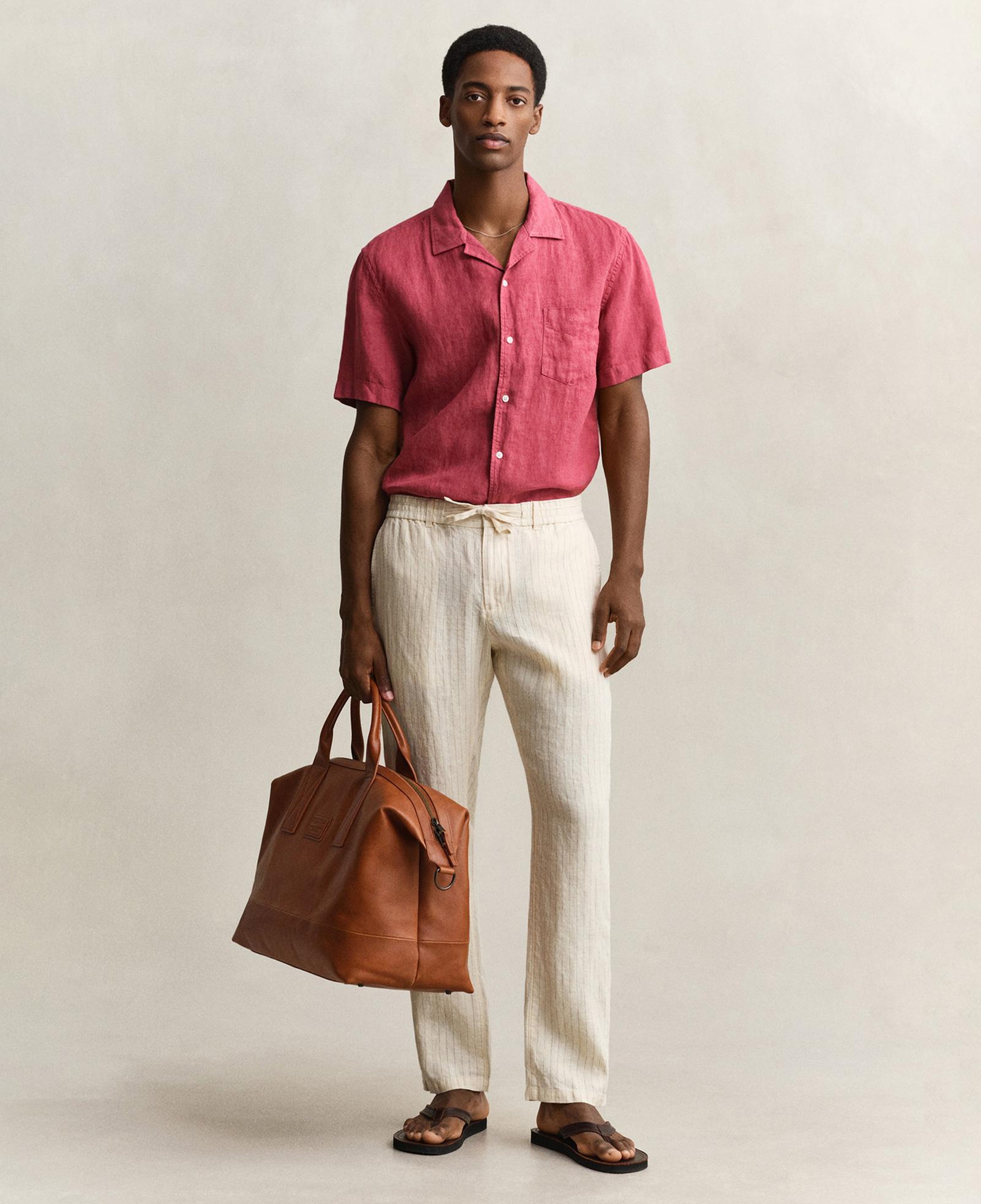 GANT Erkek Krem Regular Fit Çizgili Pantolon