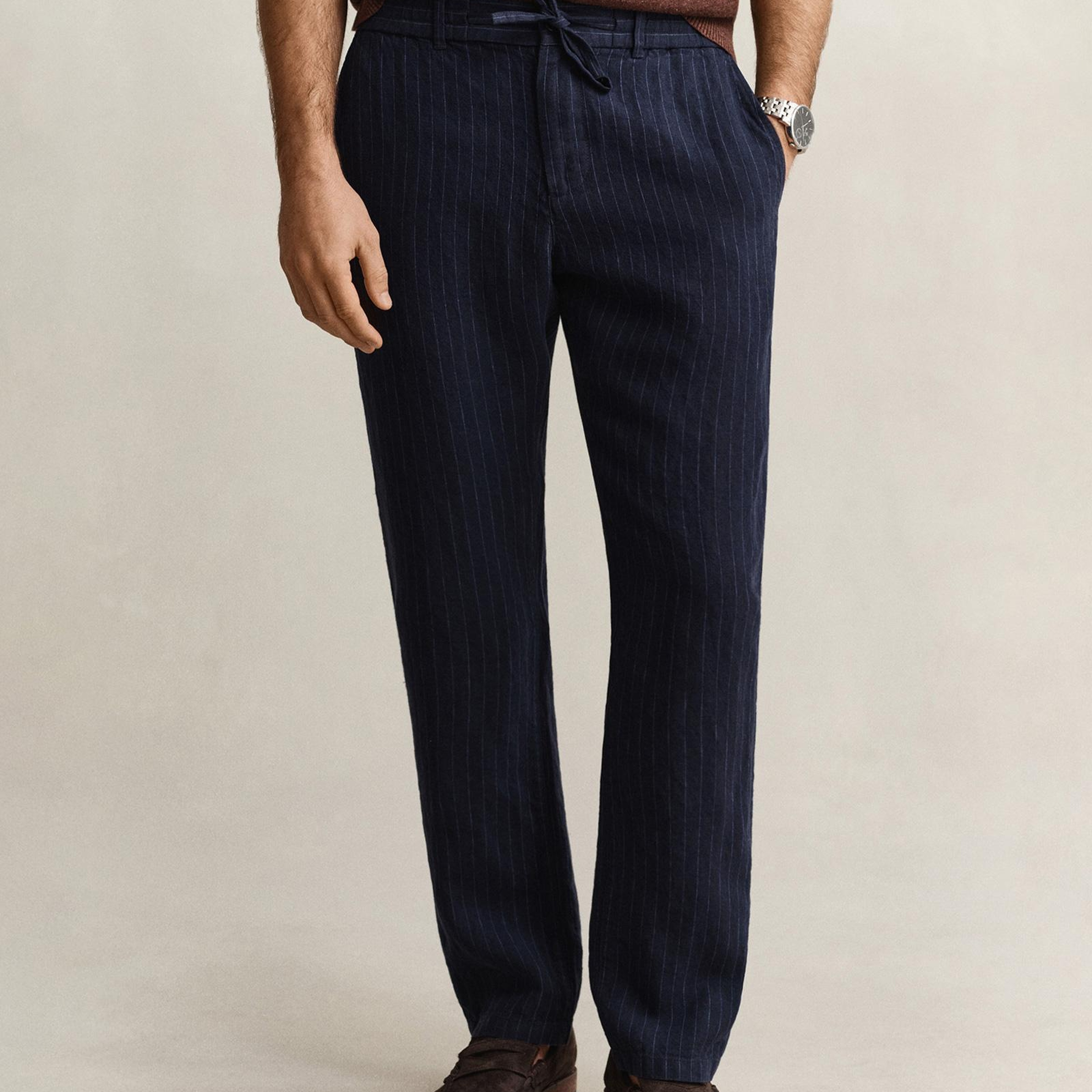 GANT Erkek Lacivert Regular Fit Çizgili Pantolon
