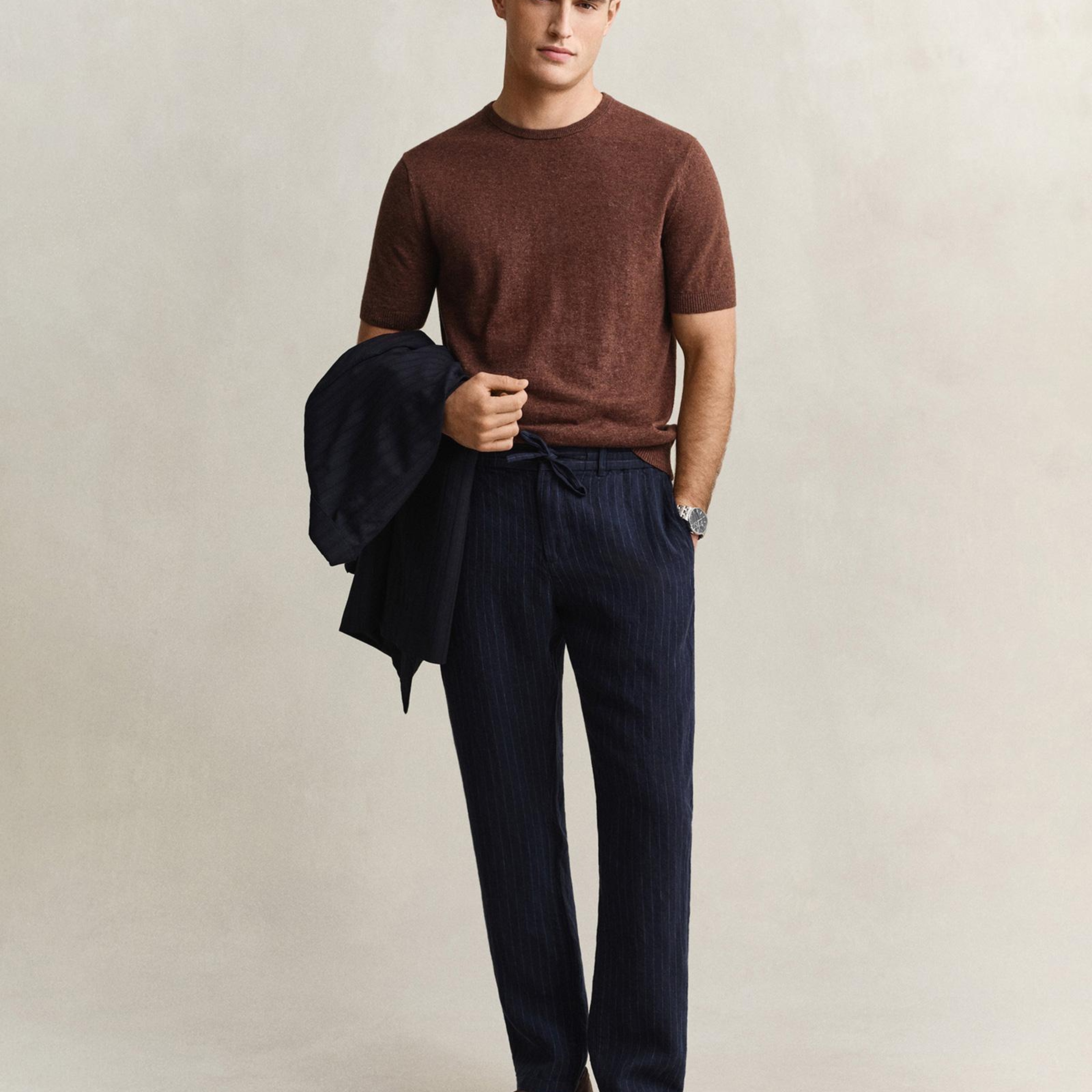 GANT Erkek Lacivert Regular Fit Çizgili Pantolon