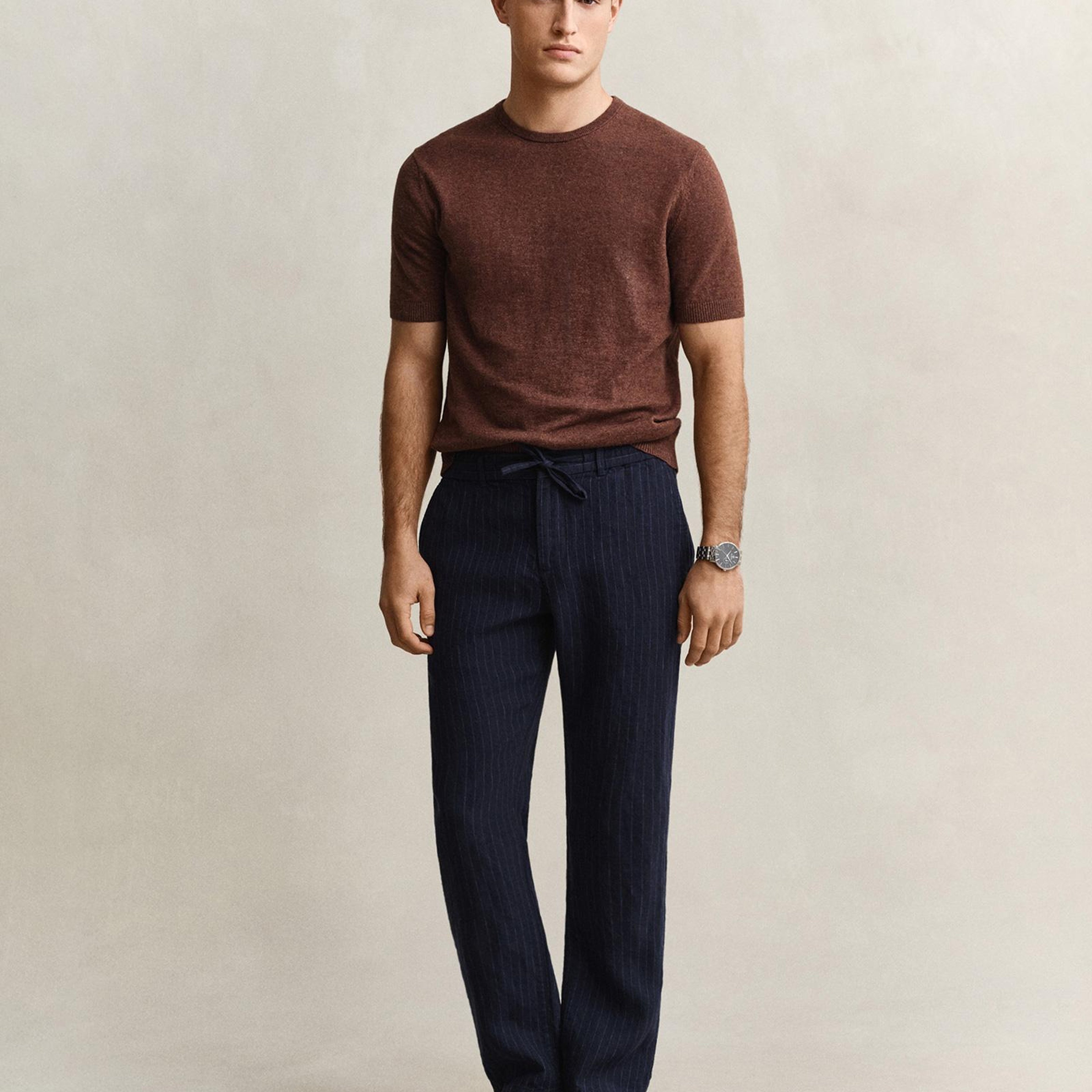 GANT Erkek Lacivert Regular Fit Çizgili Pantolon