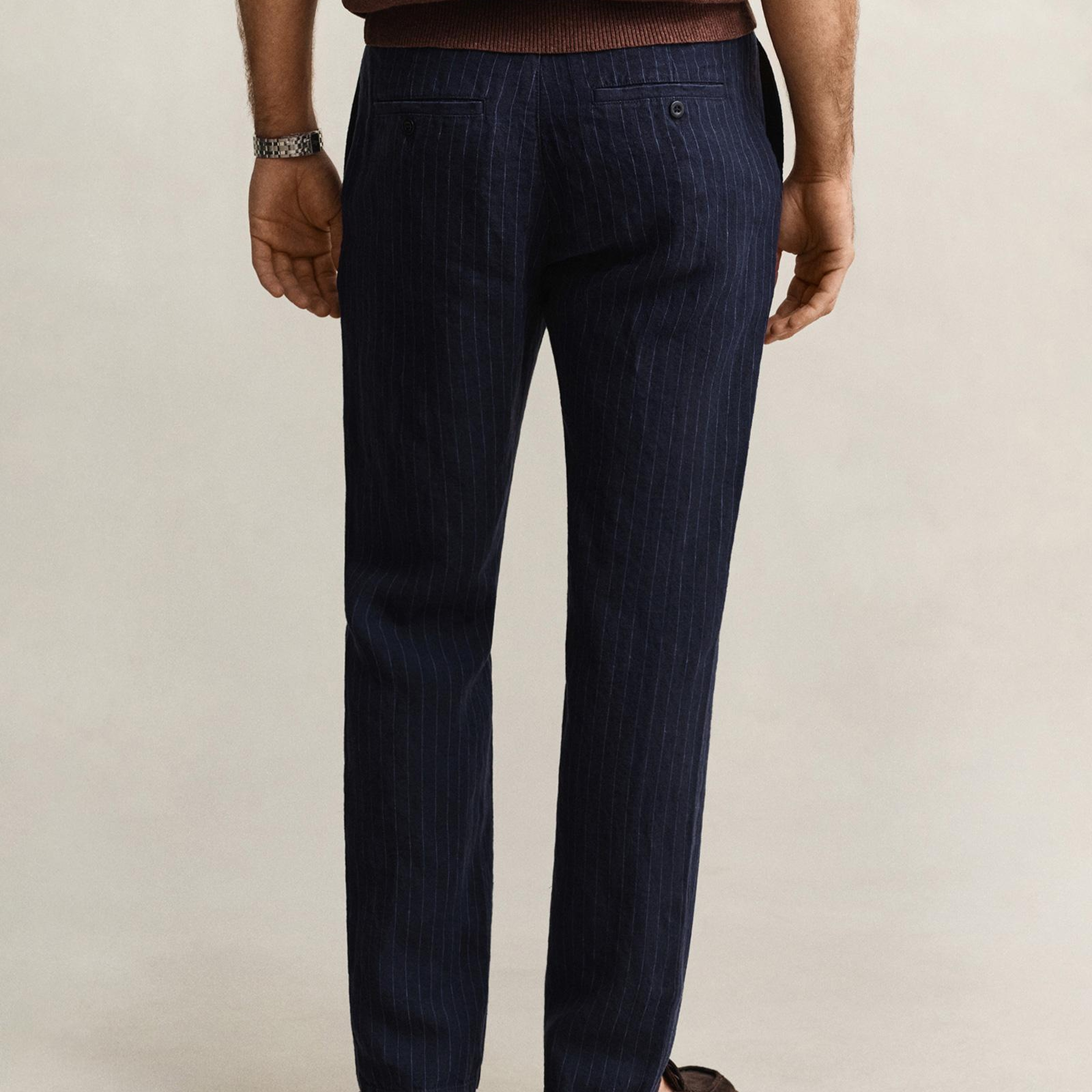 GANT Erkek Lacivert Regular Fit Çizgili Pantolon
