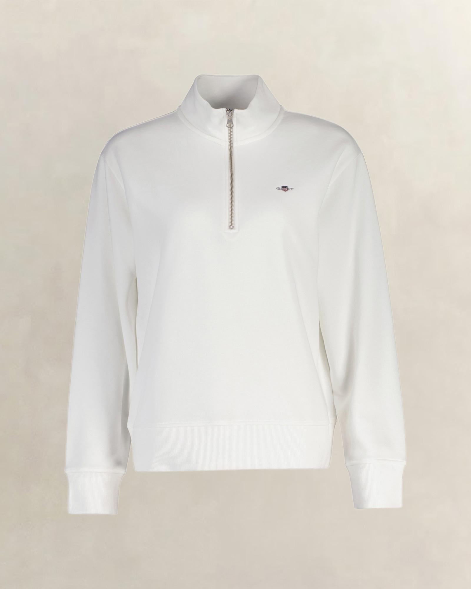 GANT Kadın Beyaz Relaxed Fit Yarım Fermuarlı Logolu Sweatshirt