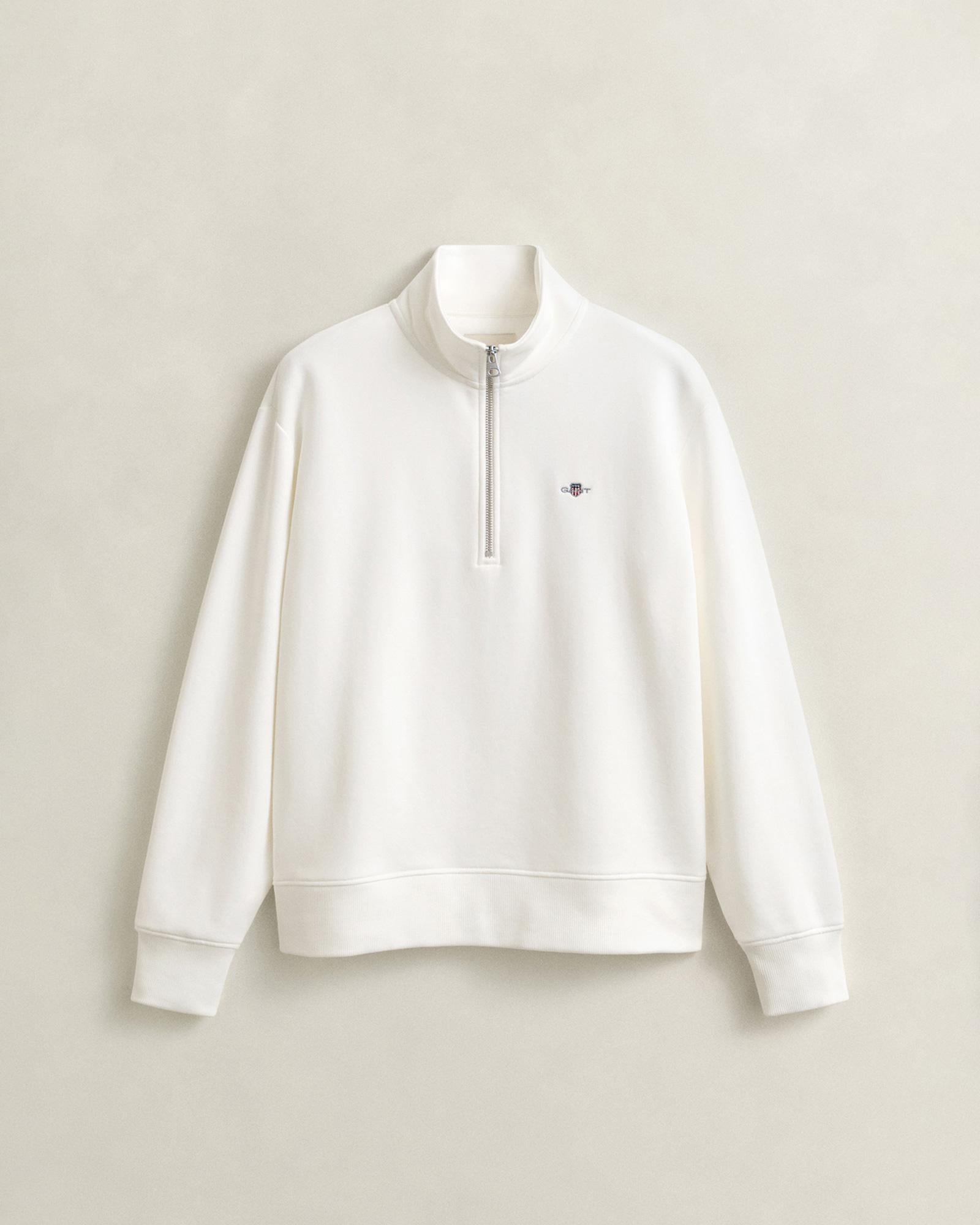 GANT Kadın Beyaz Relaxed Fit Yarım Fermuarlı Logolu Sweatshirt