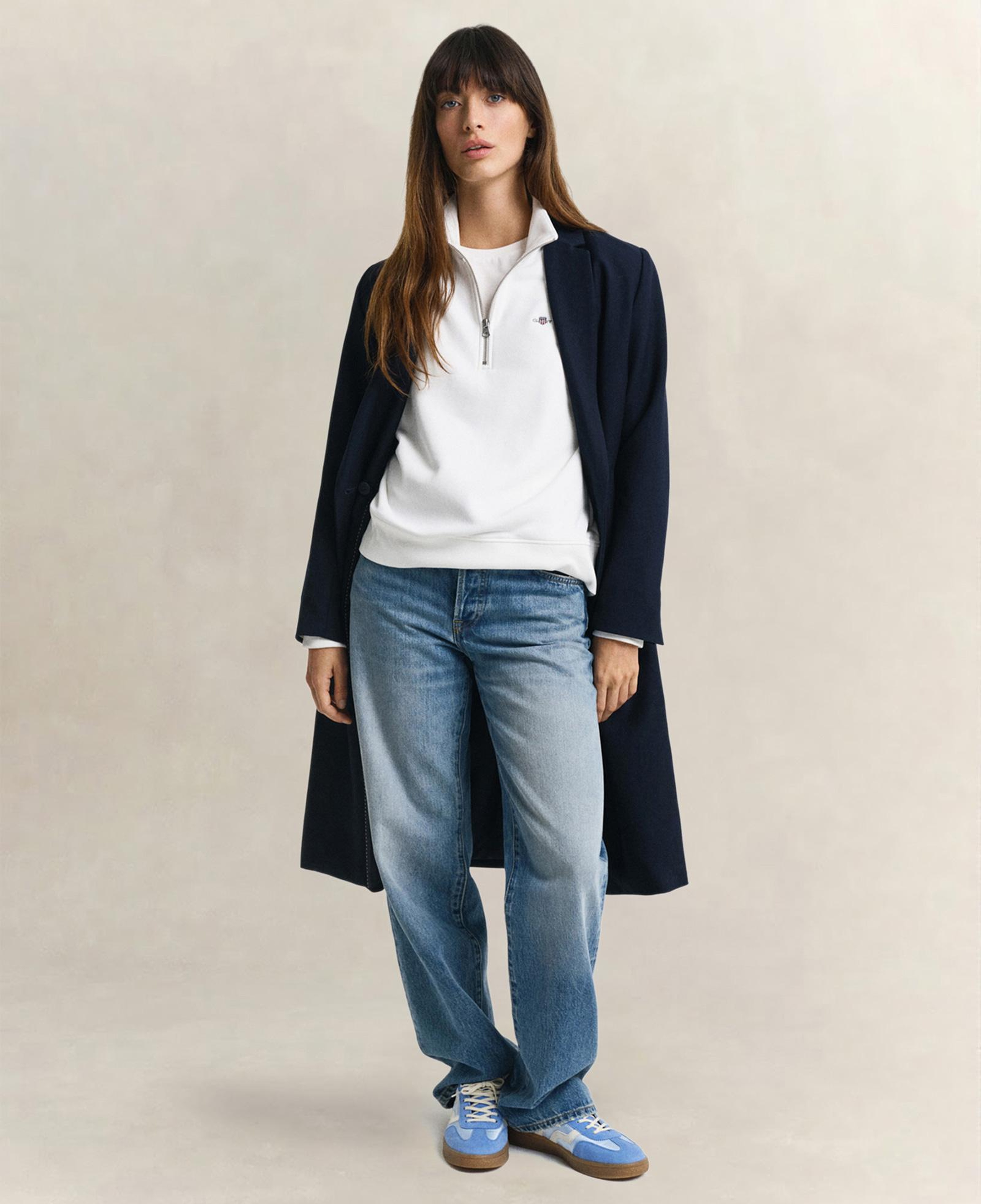GANT Kadın Beyaz Relaxed Fit Yarım Fermuarlı Logolu Sweatshirt