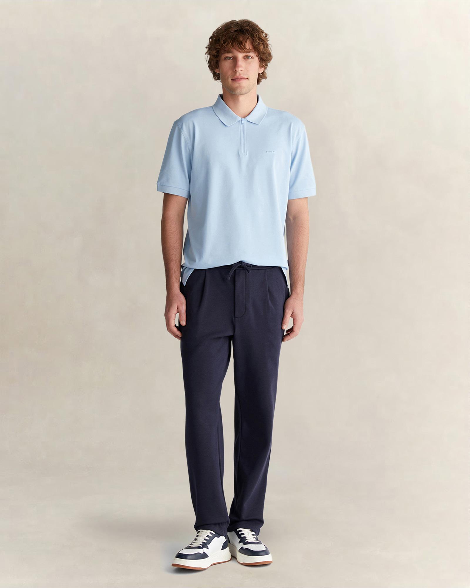 GANT Erkek Mavi Regular Fit Yarım Fermuarlı Polo Yaka T-Shirt