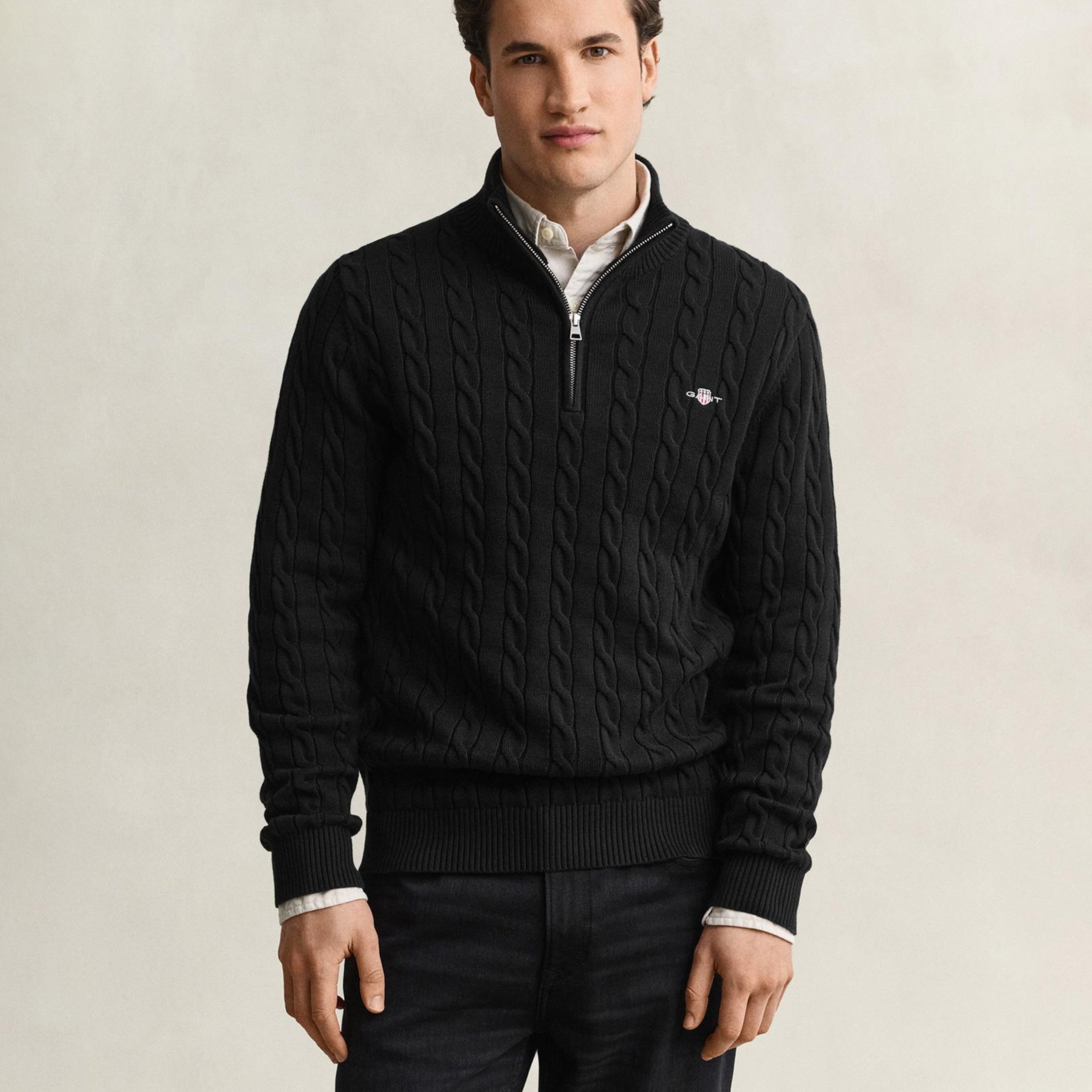 GANT Erkek Siyah Regular Fit Örgü Kazak