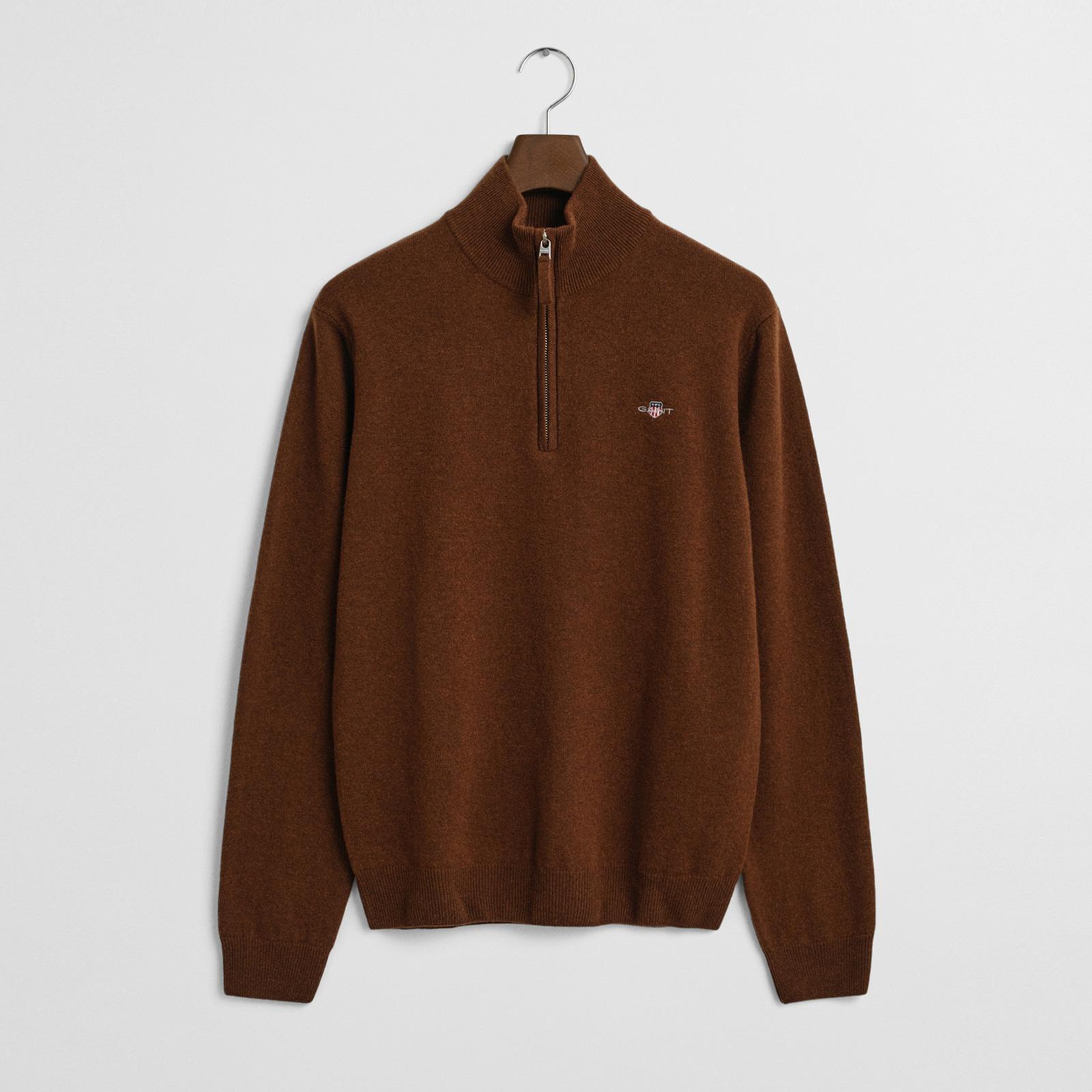 GANT Erkek Kahverengi Regular Fit Yarım Fermuarlı Yün Kazak
