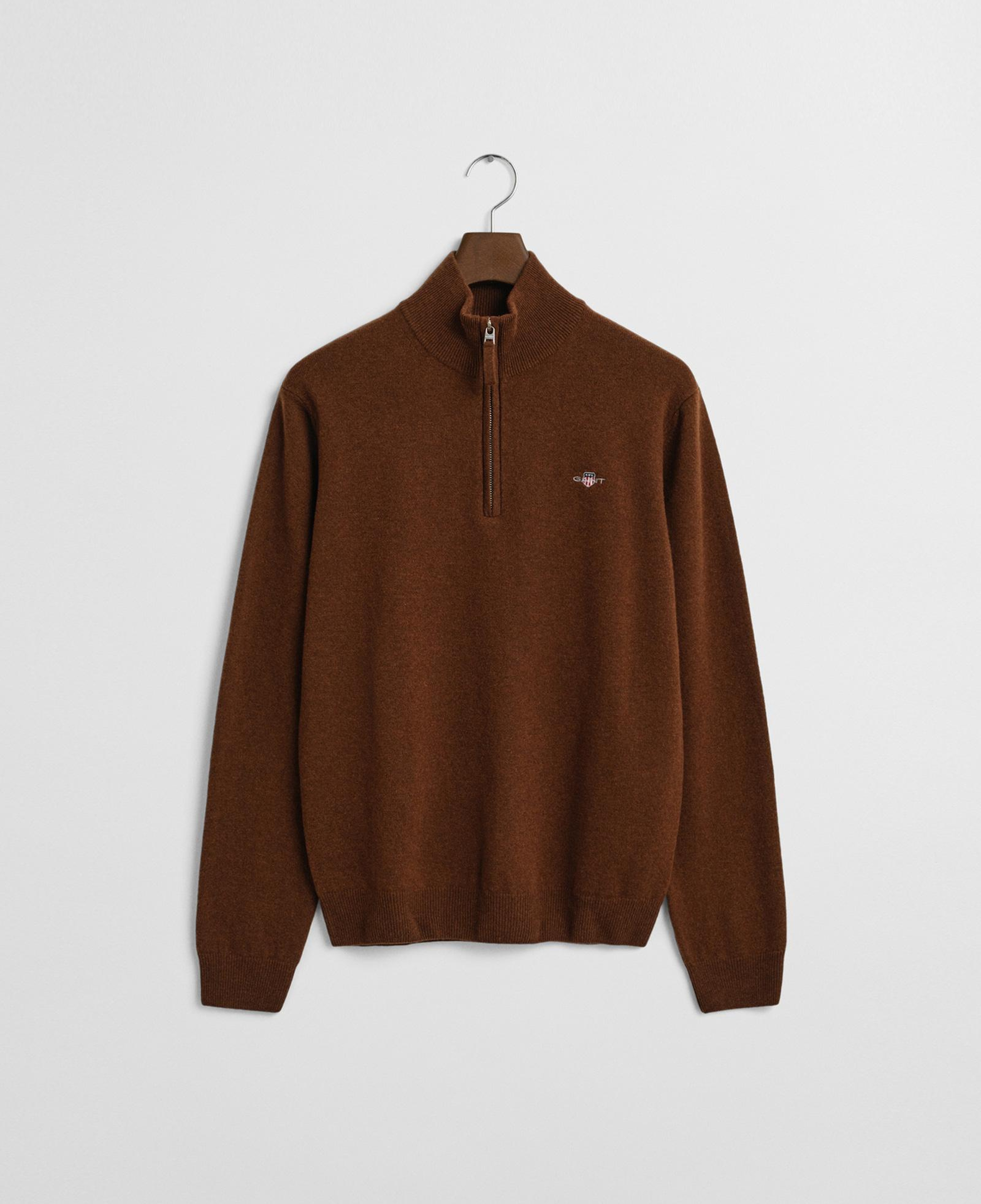 GANT Erkek Kahverengi Regular Fit Yarım Fermuarlı Yün Kazak