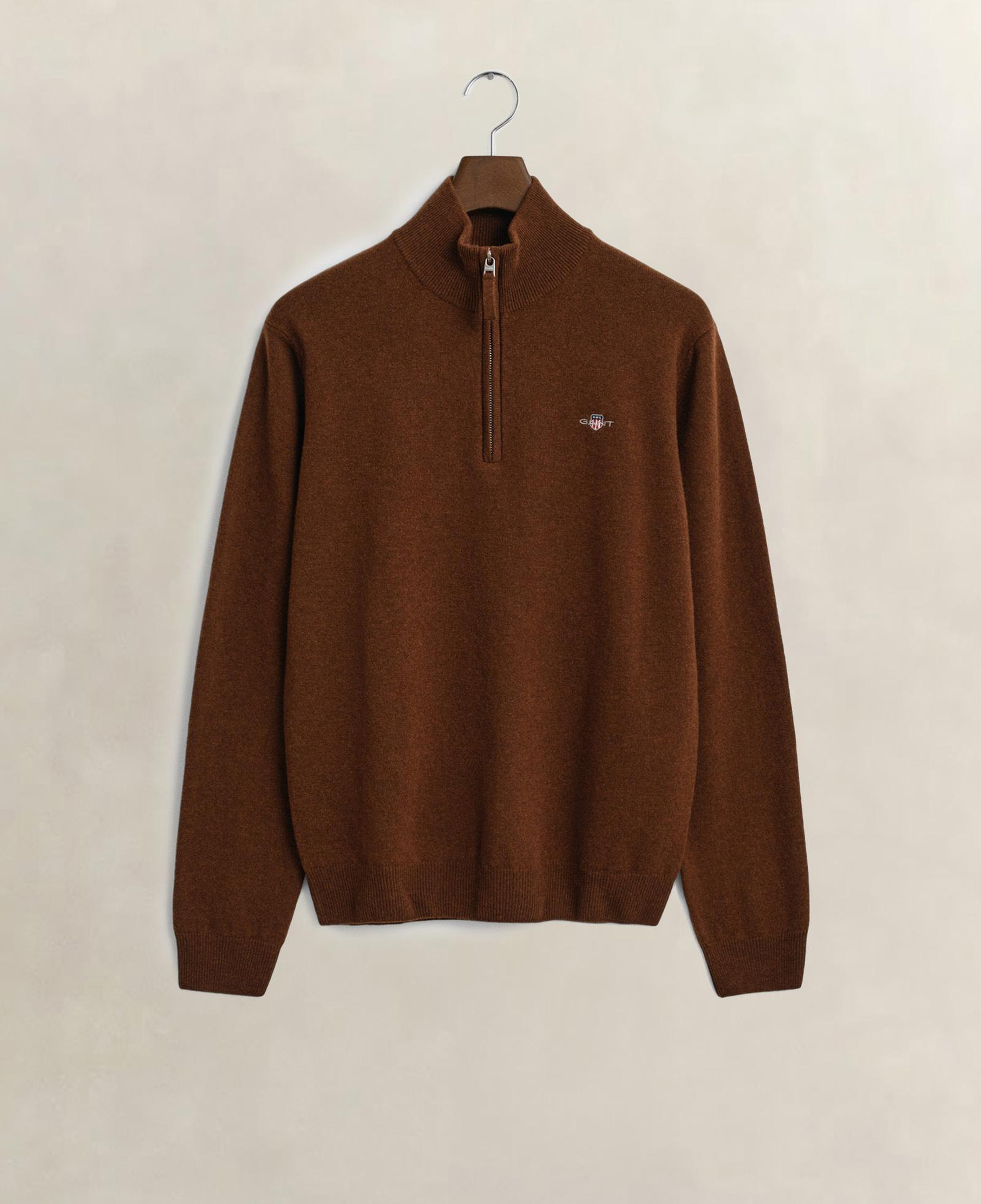 GANT Erkek Kahverengi Regular Fit Yarım Fermuarlı Yün Kazak