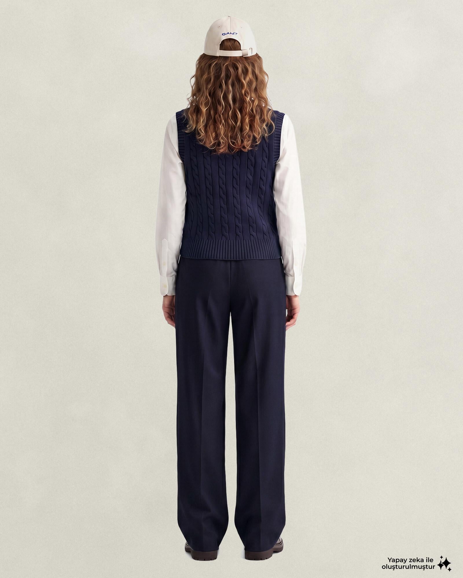 GANT Kadın Lacivert Relaxed Fit Yün Pantolon