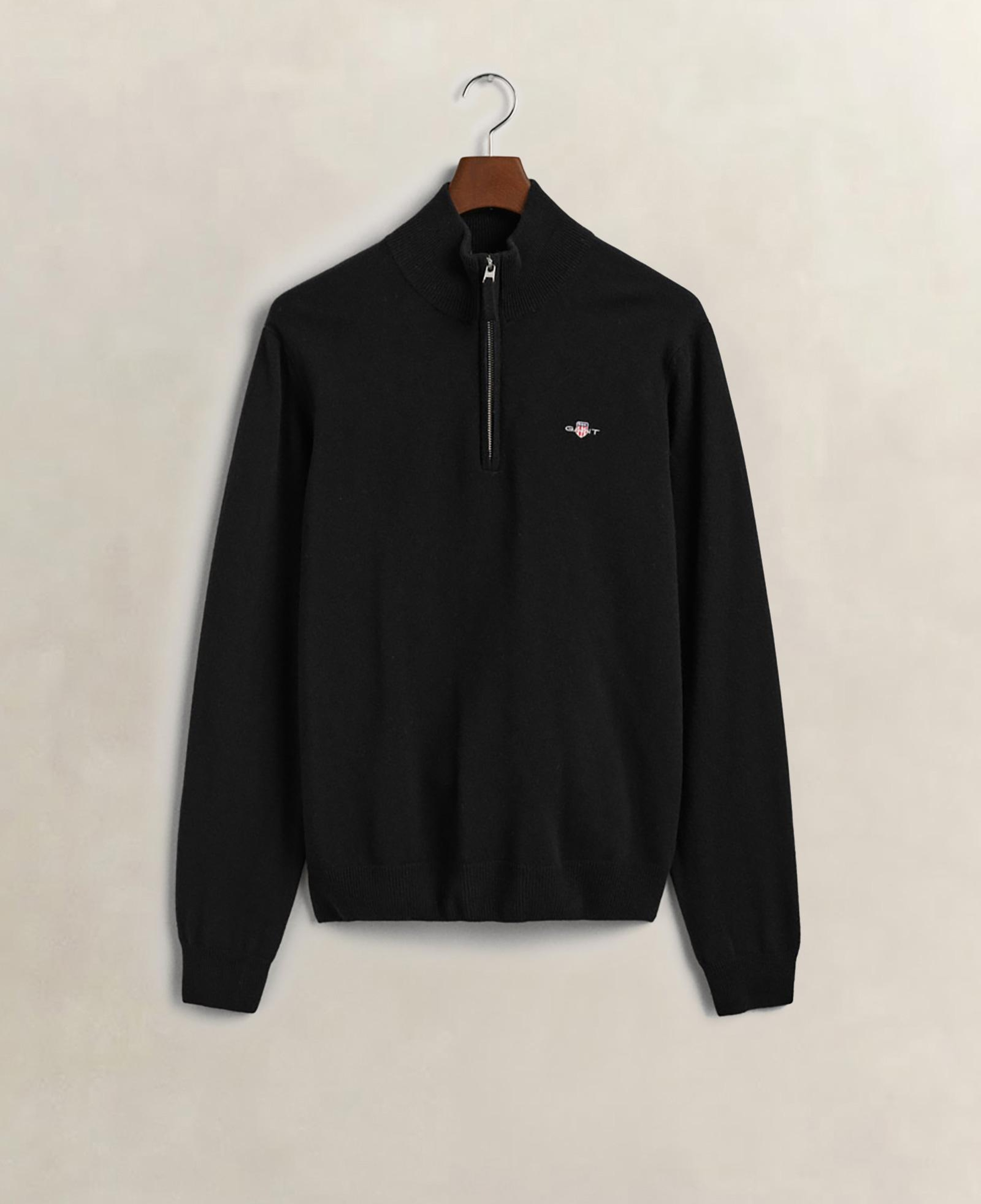 GANT Erkek Siyah Regular Fit Yarım Fermuarlı Yün Kazak