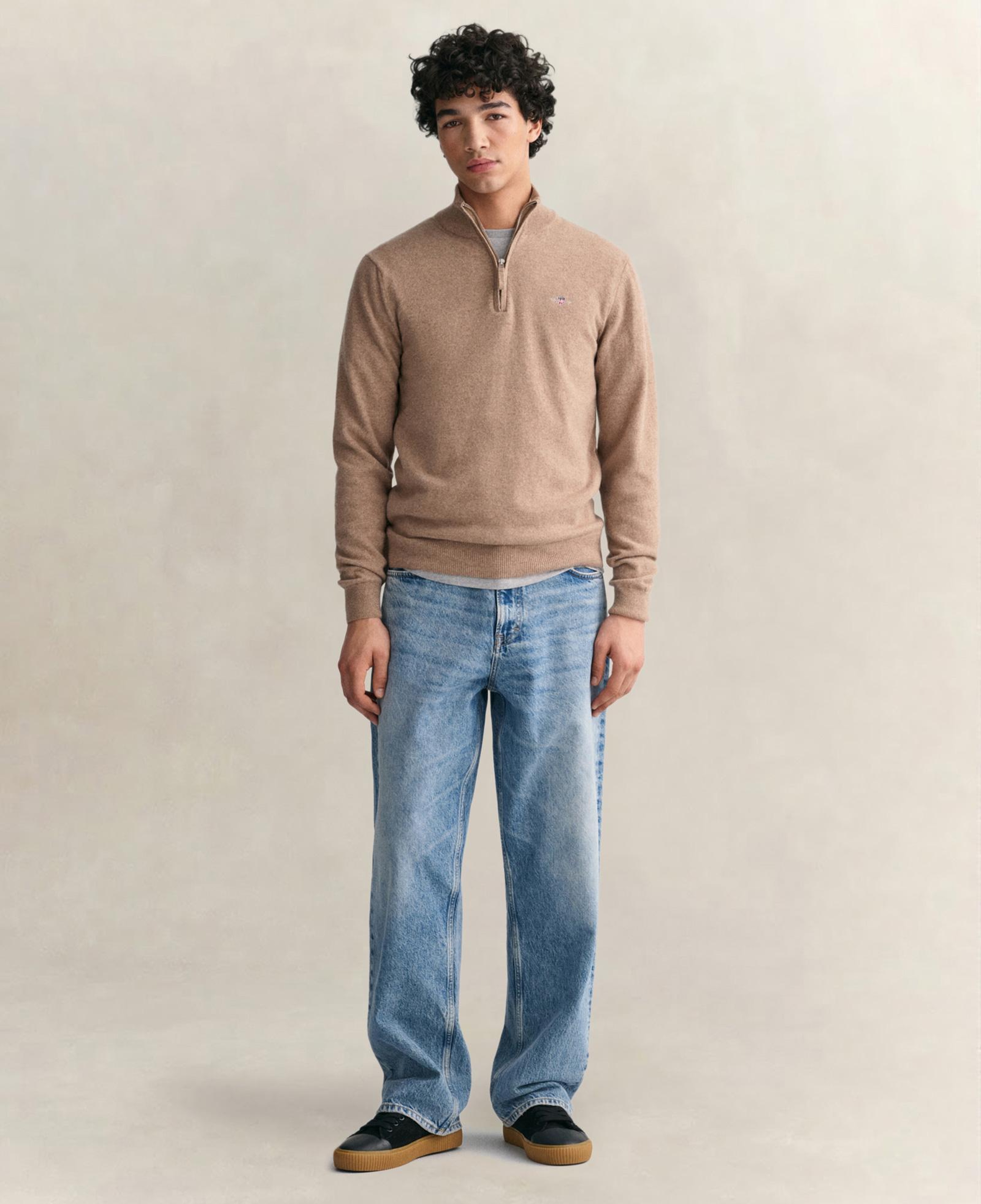 GANT Erkek Bej Regular Fit Yarım Fermuarlı Yün Kazak