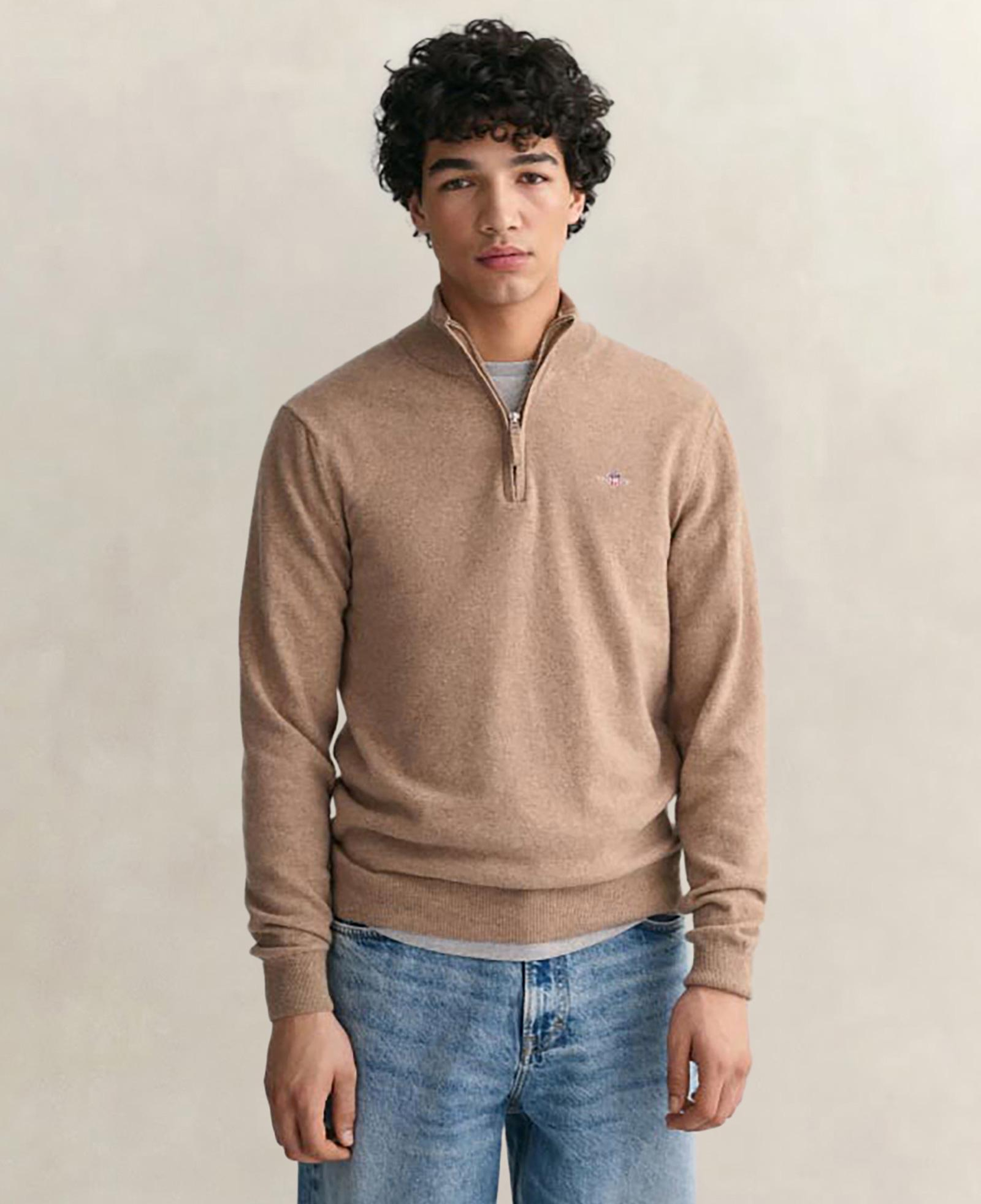 GANT Erkek Bej Regular Fit Yarım Fermuarlı Yün Kazak