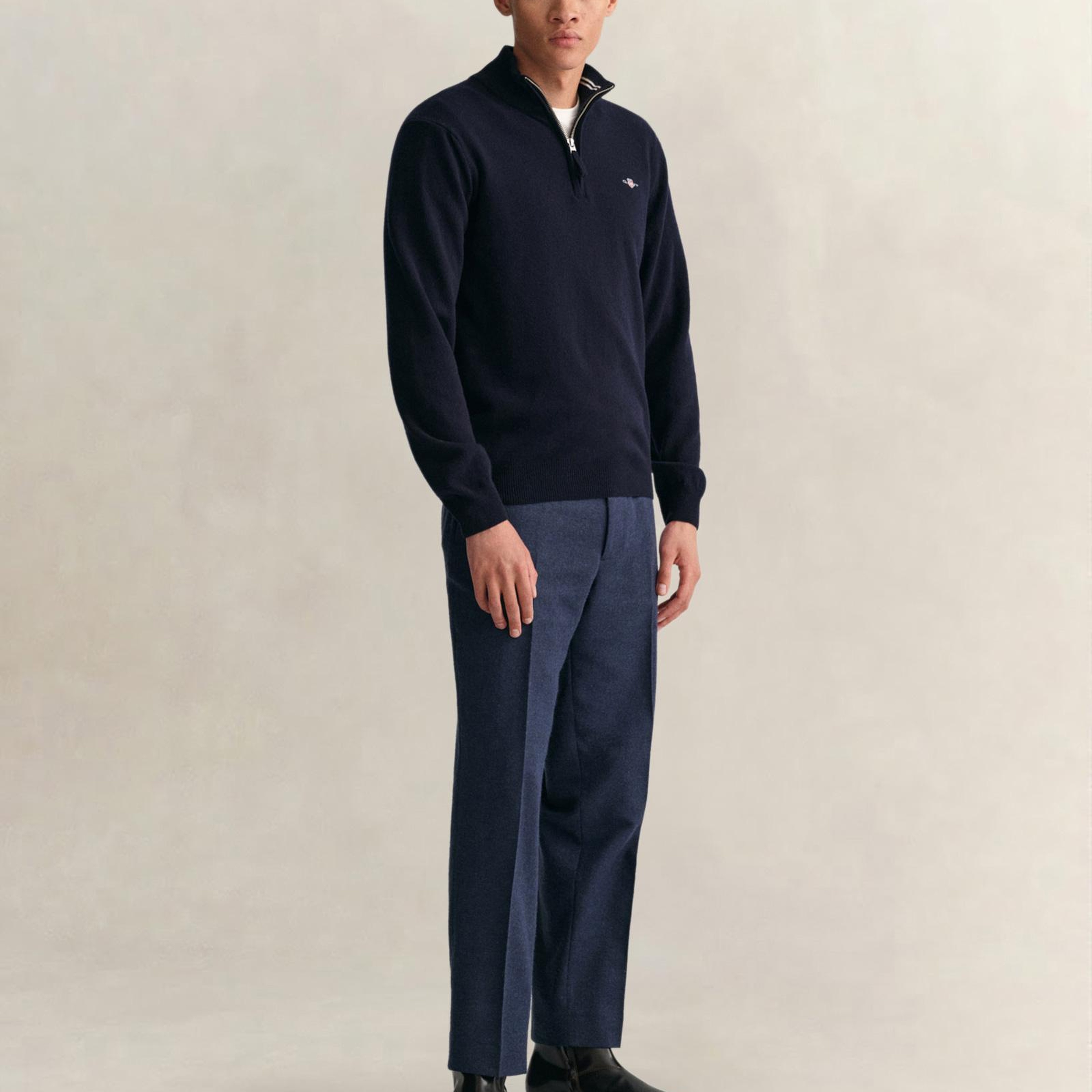 GANT Erkek Lacivert Regular Fit Yarım Fermuarlı Yün Kazak