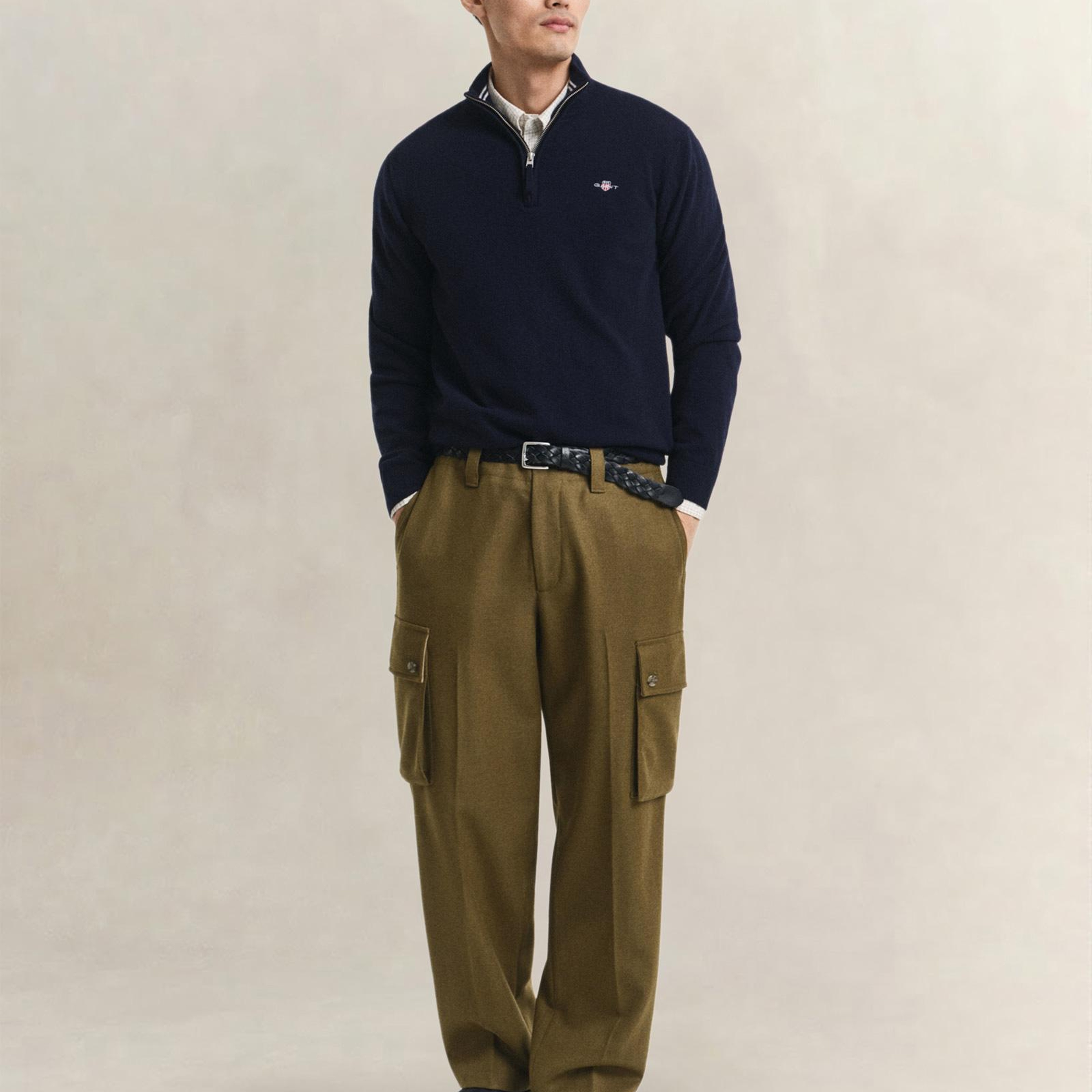 GANT Erkek Lacivert Regular Fit Yarım Fermuarlı Yün Kazak
