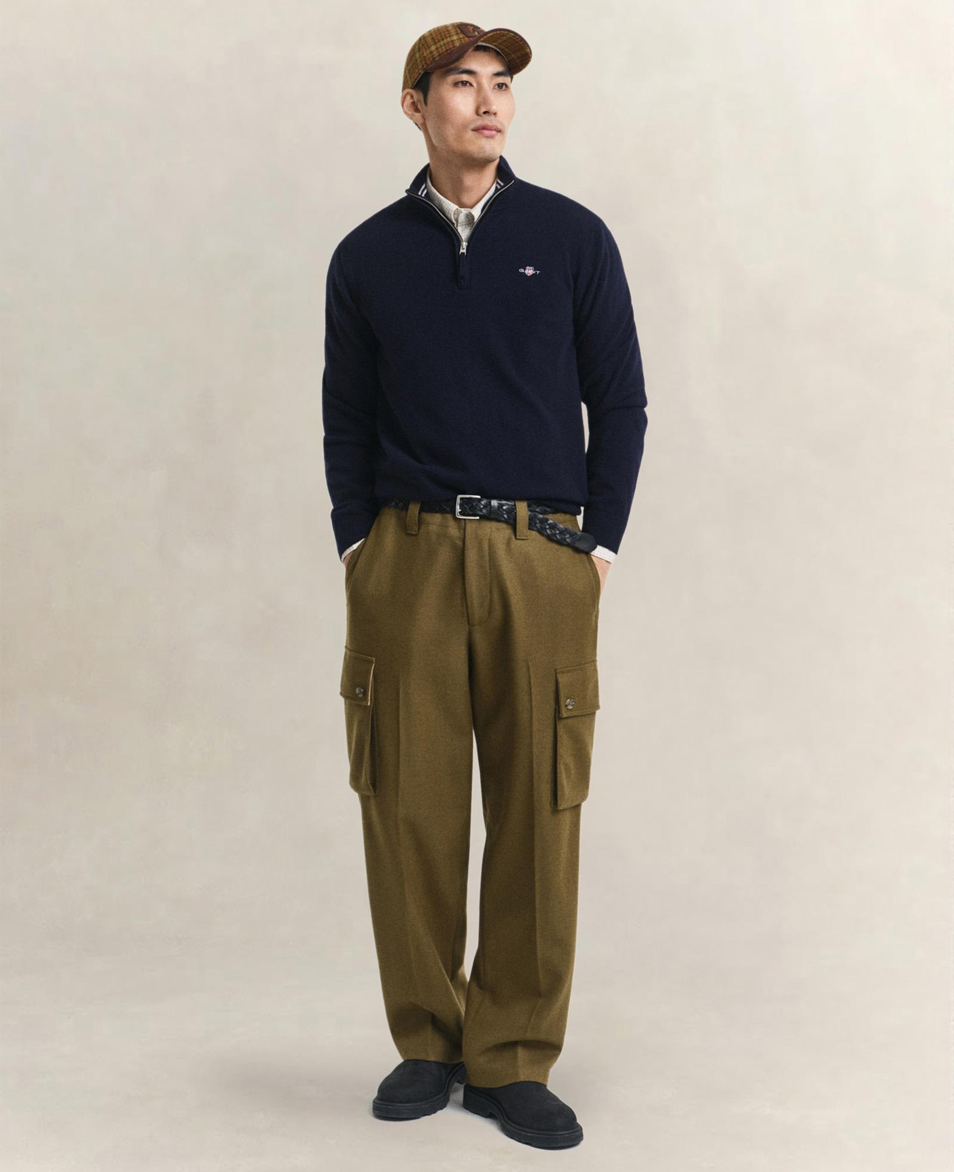 GANT Erkek Lacivert Regular Fit Yarım Fermuarlı Yün Kazak