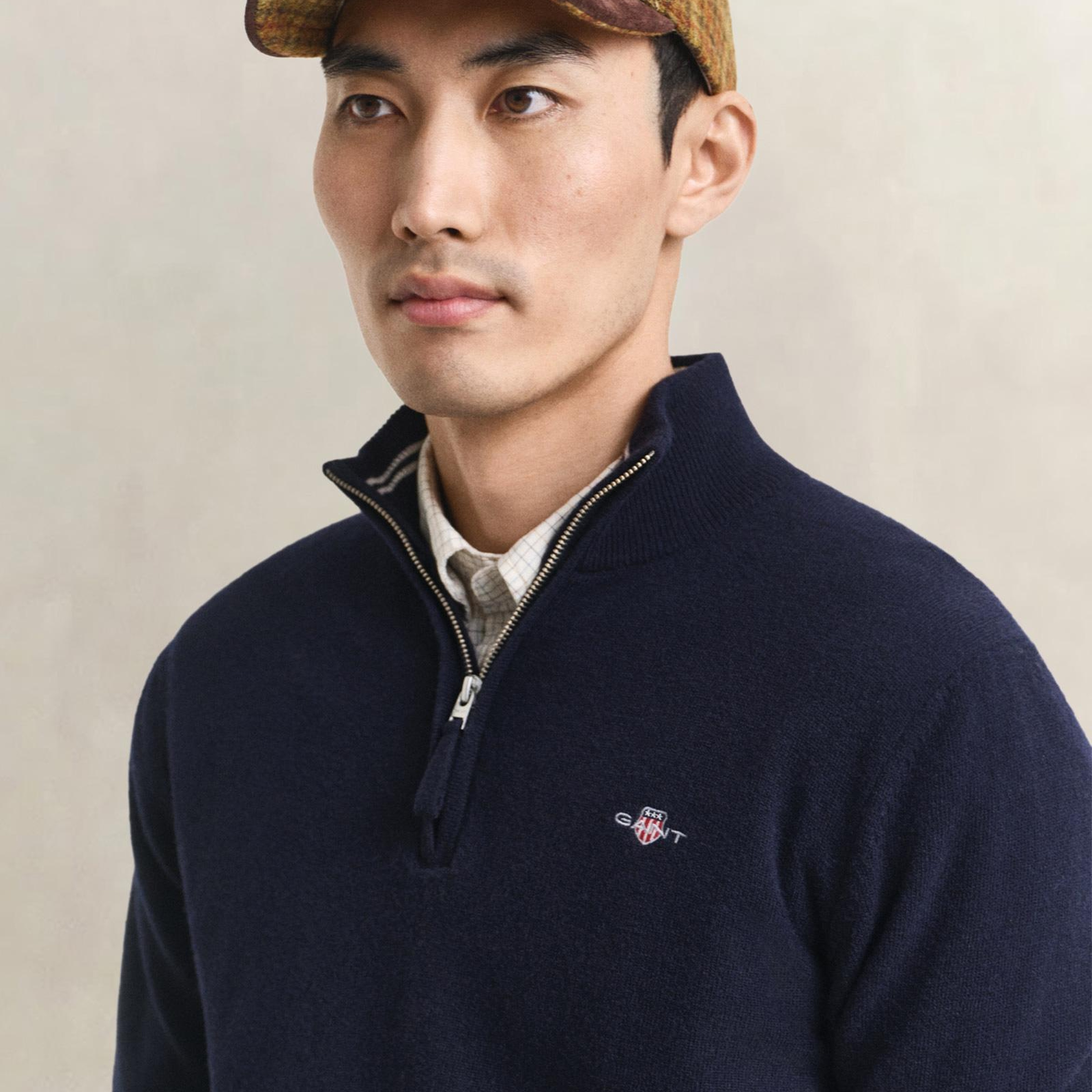GANT Erkek Lacivert Regular Fit Yarım Fermuarlı Yün Kazak