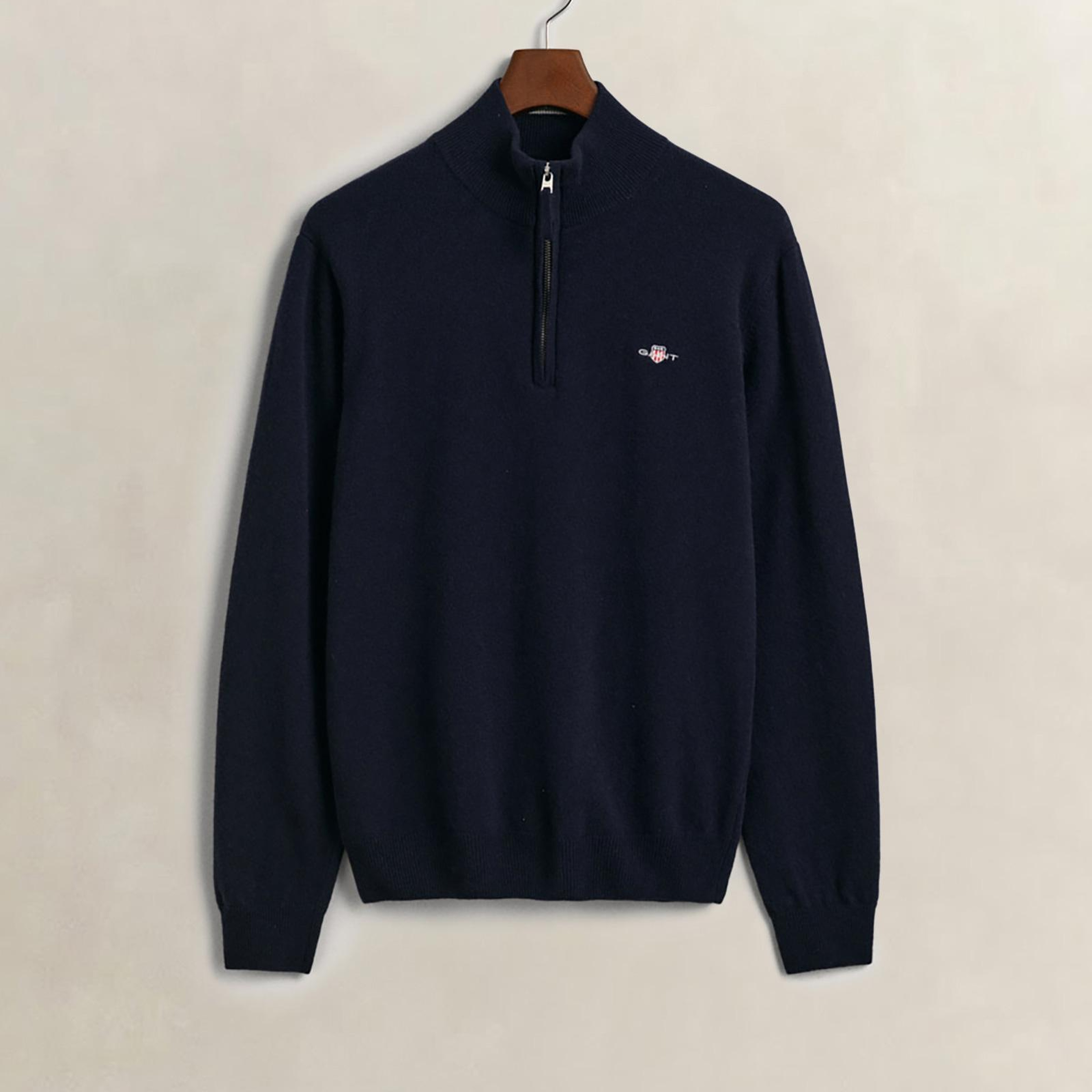 GANT Erkek Lacivert Regular Fit Yarım Fermuarlı Yün Kazak