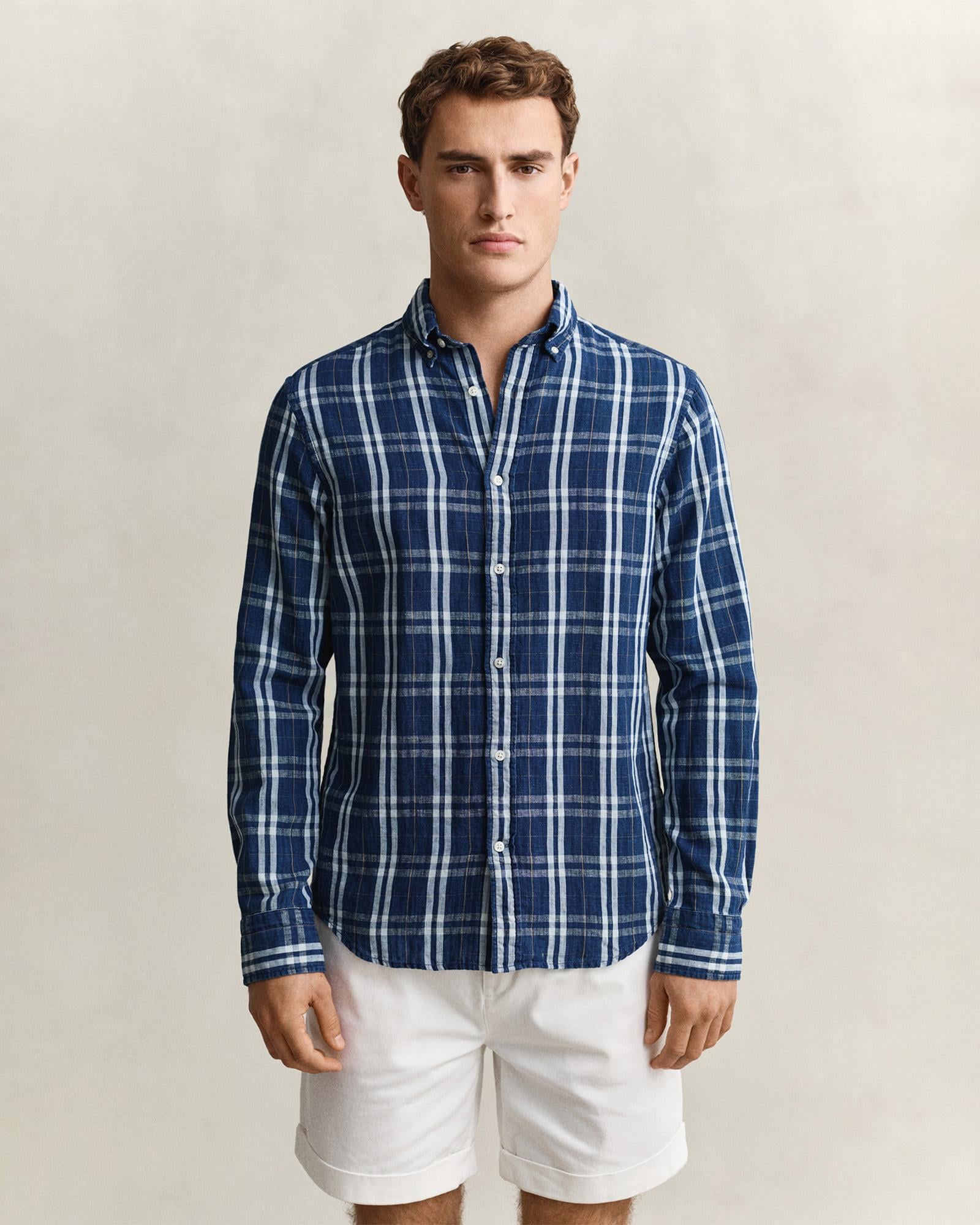 GANT Erkek Lacivert Regular Fit Kareli Gömlek