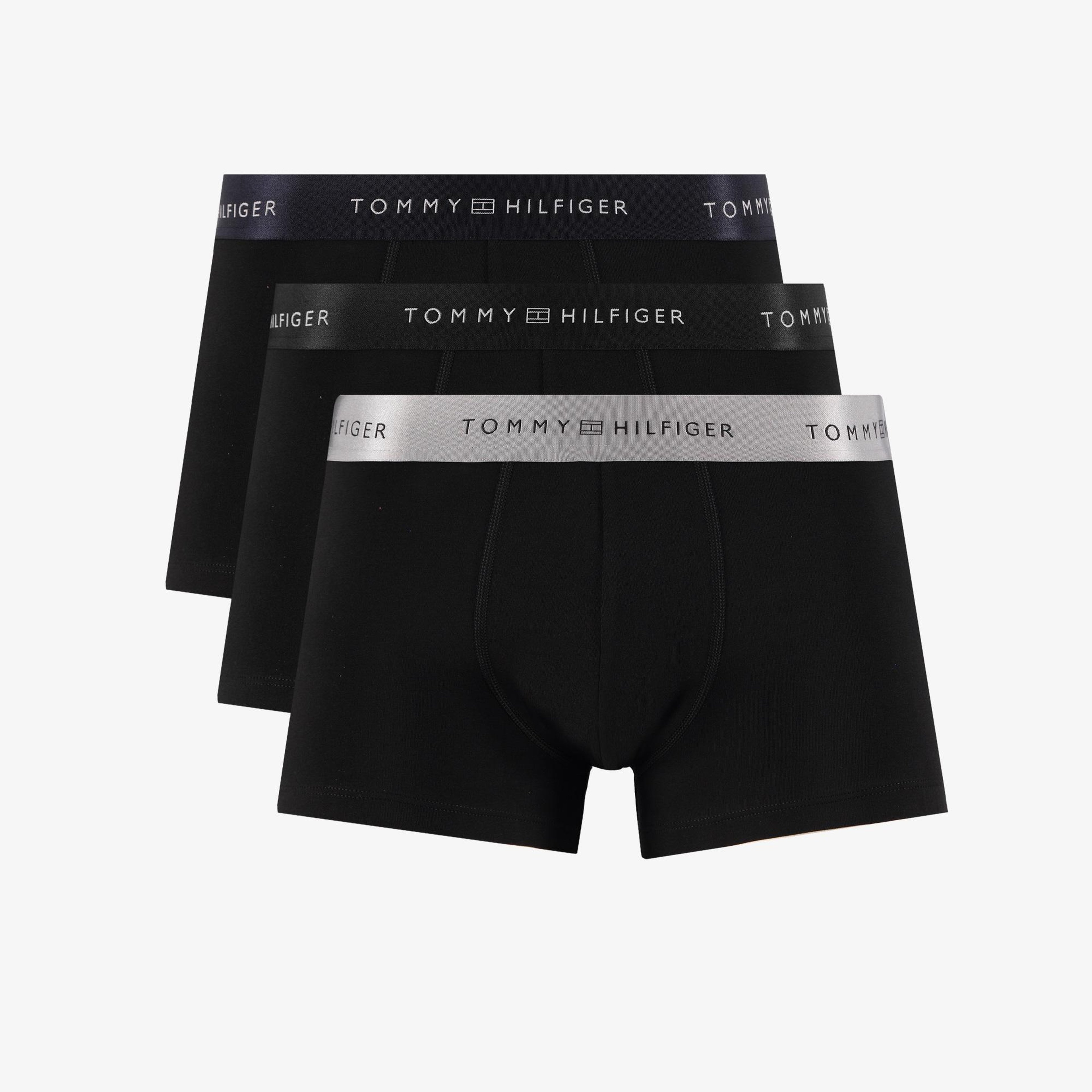 Tommy Hilfiger Trunk 3'lü Erkek Metalik Logo Siyah Boxer
