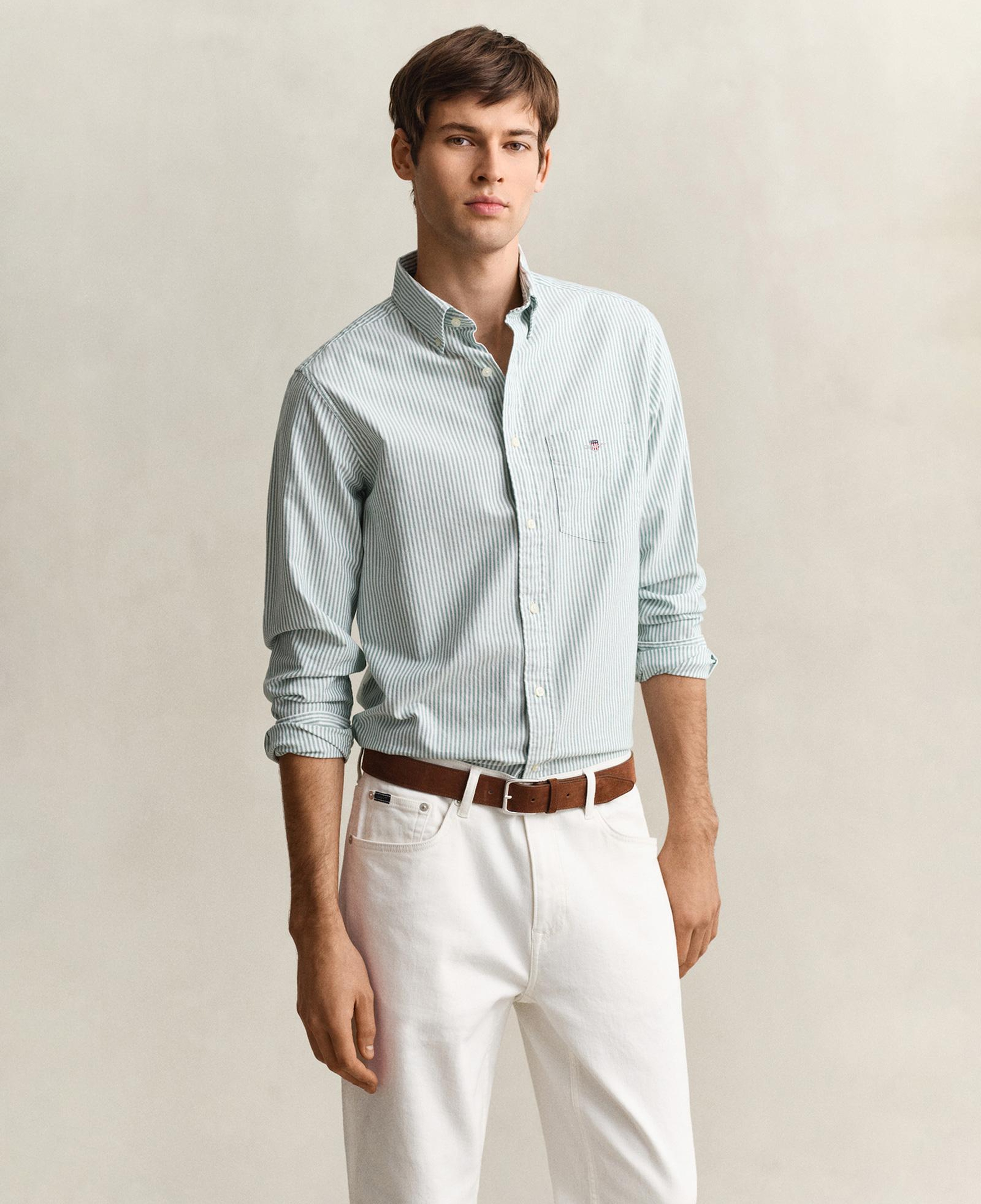 GANT Erkek Yeşil Regular Fit Çizgili Logolu Gömlek