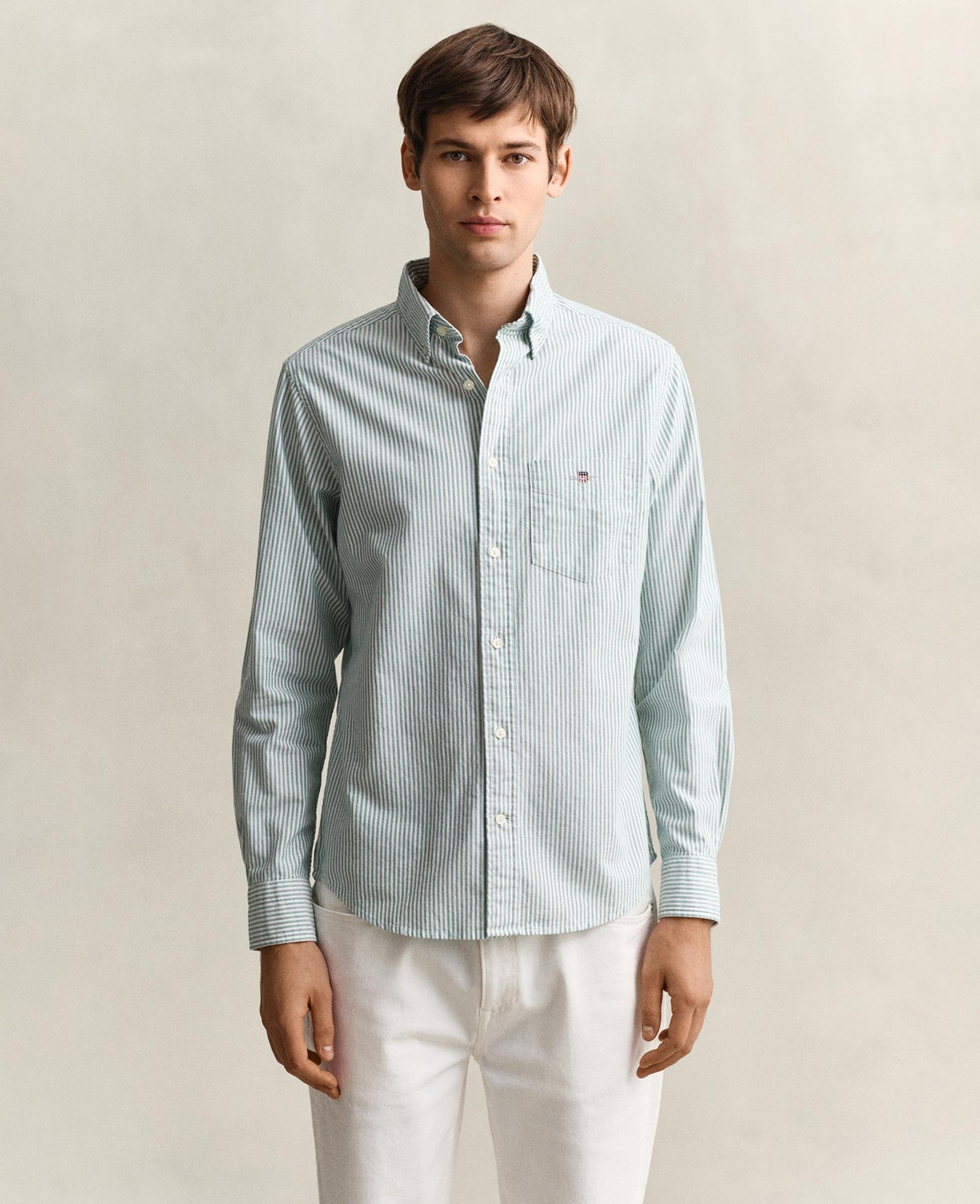 GANT Erkek Yeşil Regular Fit Çizgili Logolu Gömlek