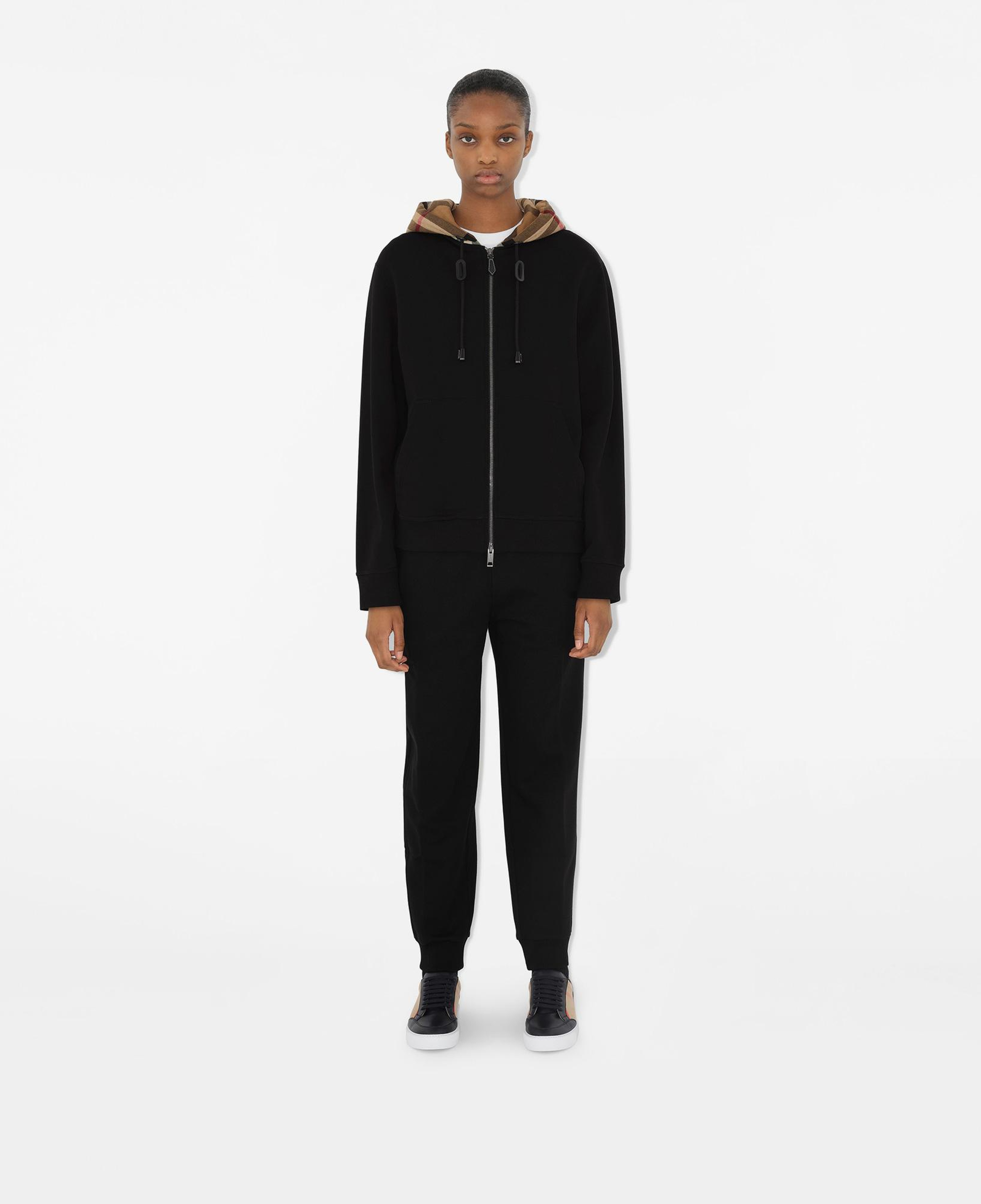 Burberry Check Hood Pamuklu Fermuarlı Kadın Siyah Hoodie