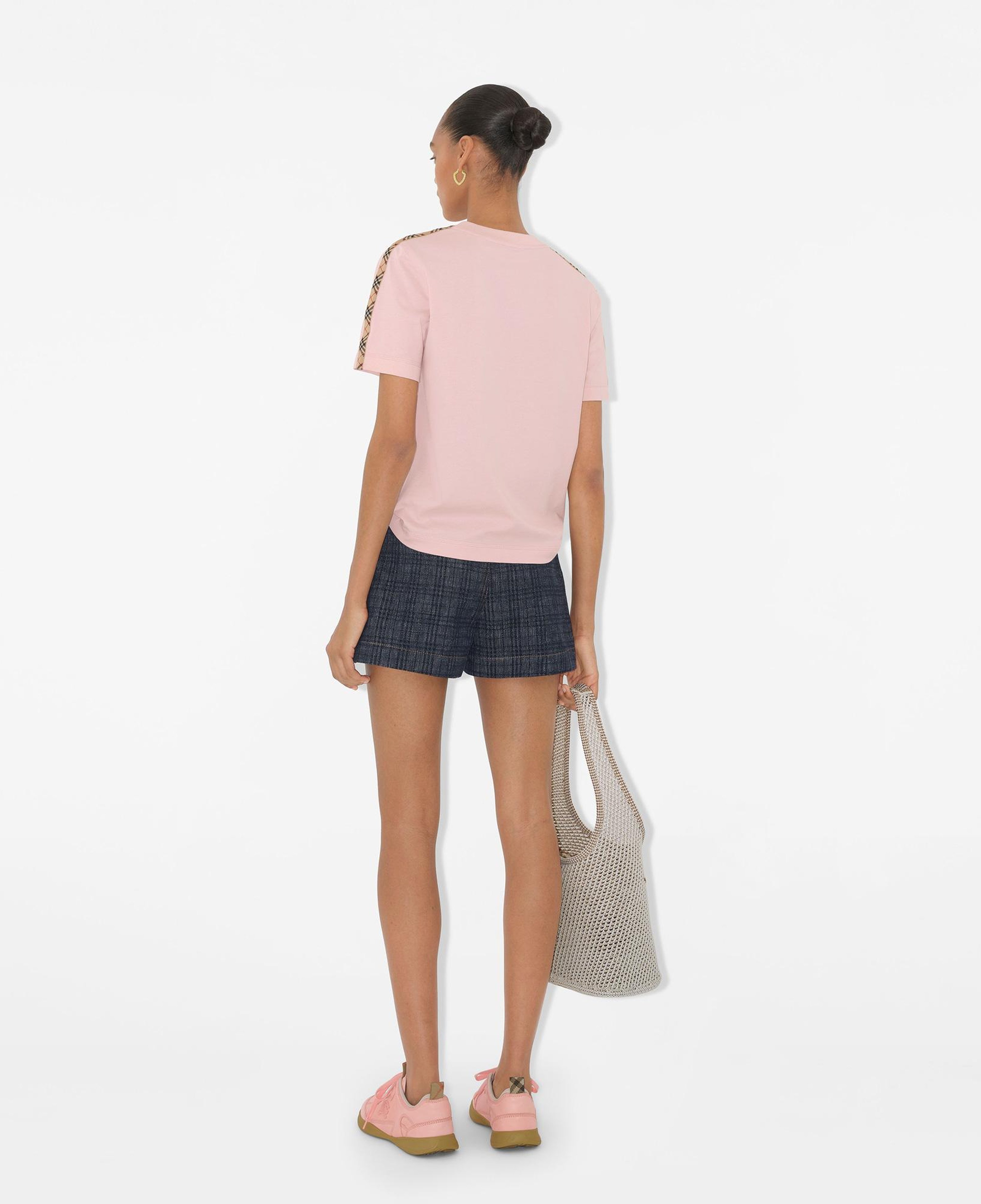 Burberry Check Trim Cotton Kadın Pembe T-Shirt