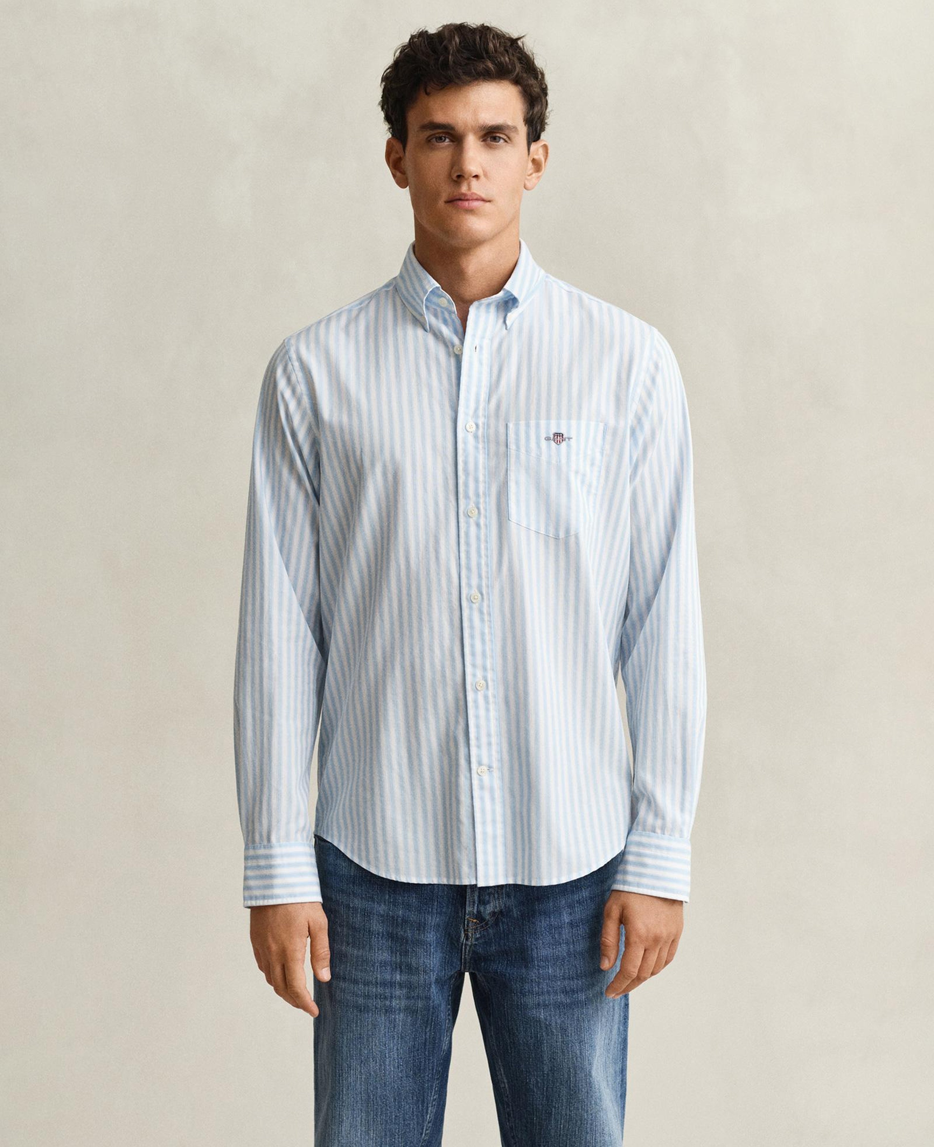 GANT Erkek Mavi Regular Fit Çizgili Logolu Gömlek