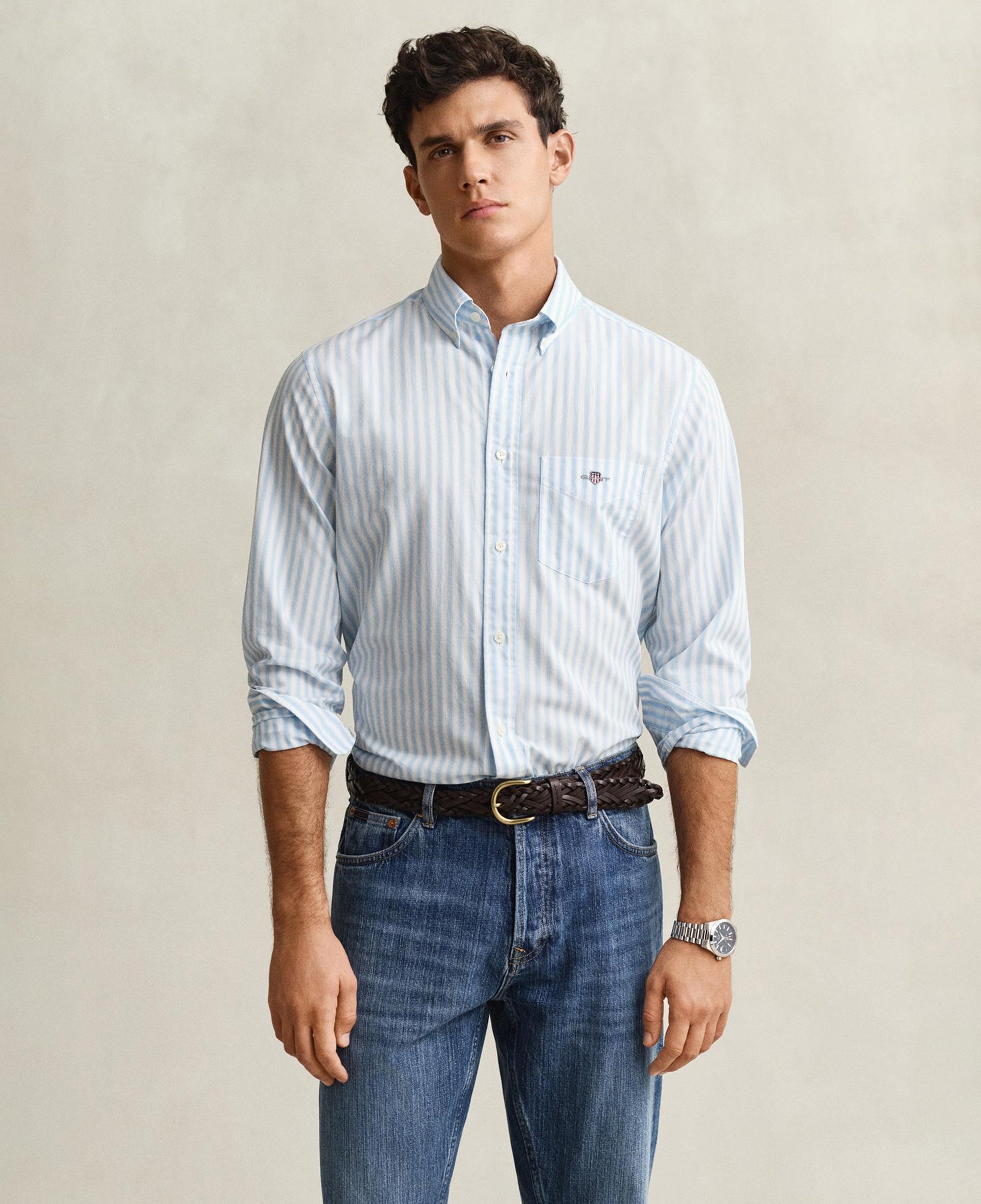 GANT Erkek Mavi Regular Fit Çizgili Logolu Gömlek