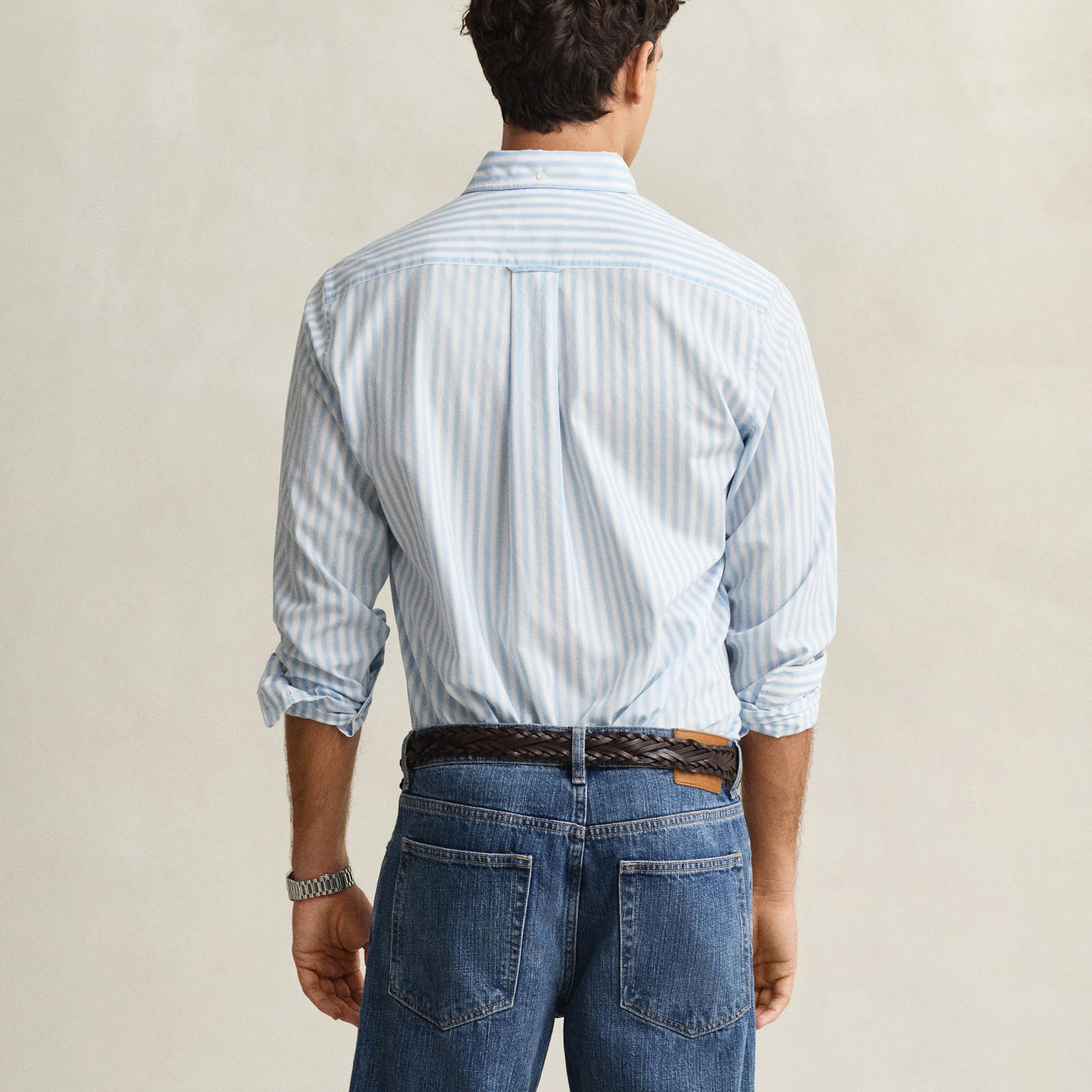 GANT Erkek Mavi Regular Fit Çizgili Logolu Gömlek