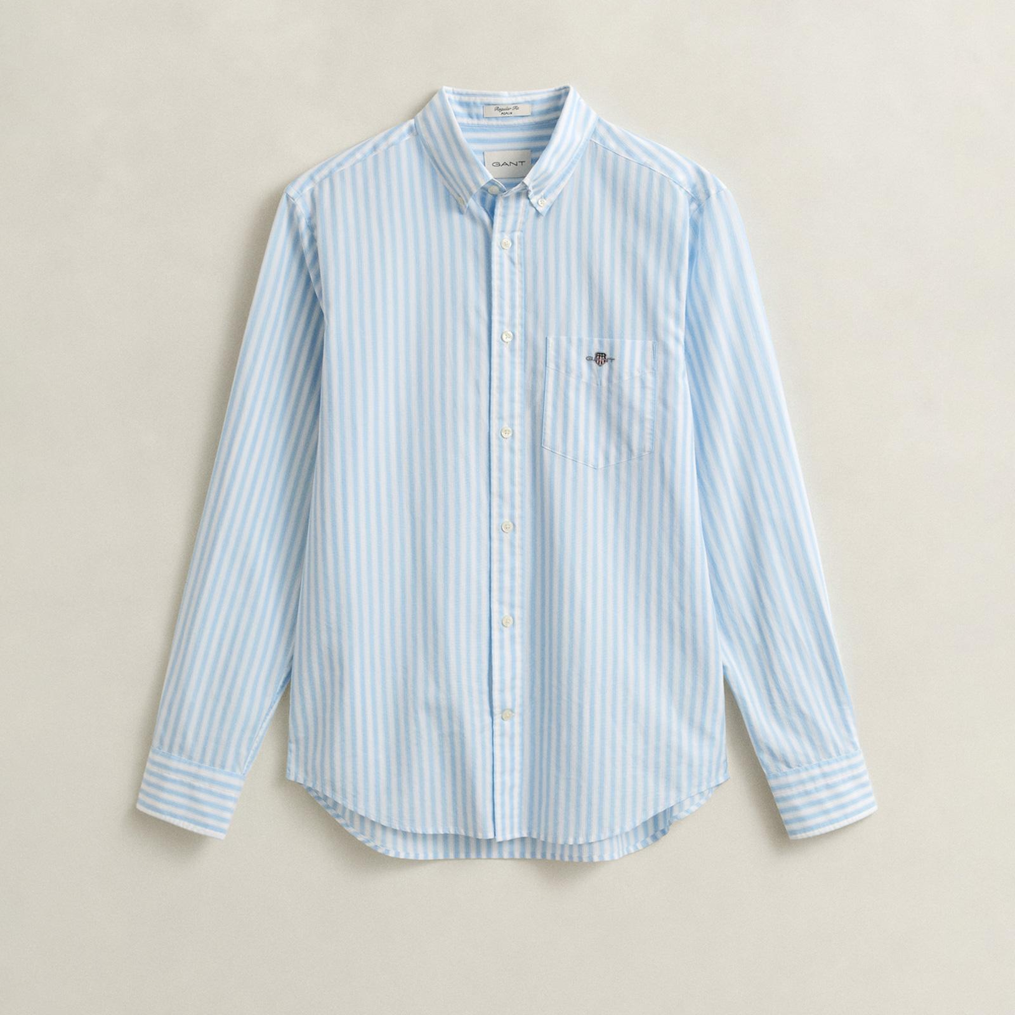 GANT Erkek Mavi Regular Fit Çizgili Logolu Gömlek
