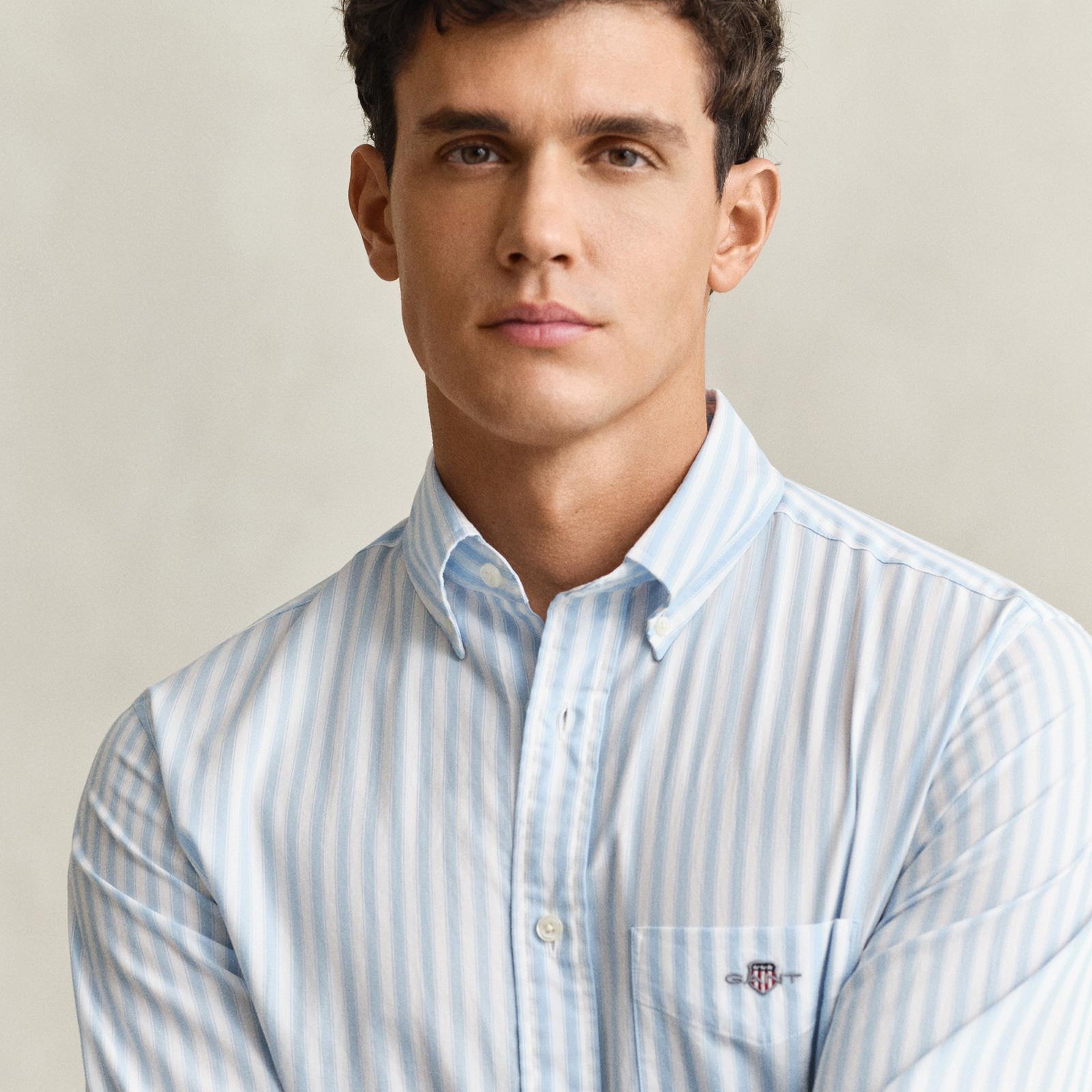 GANT Erkek Mavi Regular Fit Çizgili Logolu Gömlek