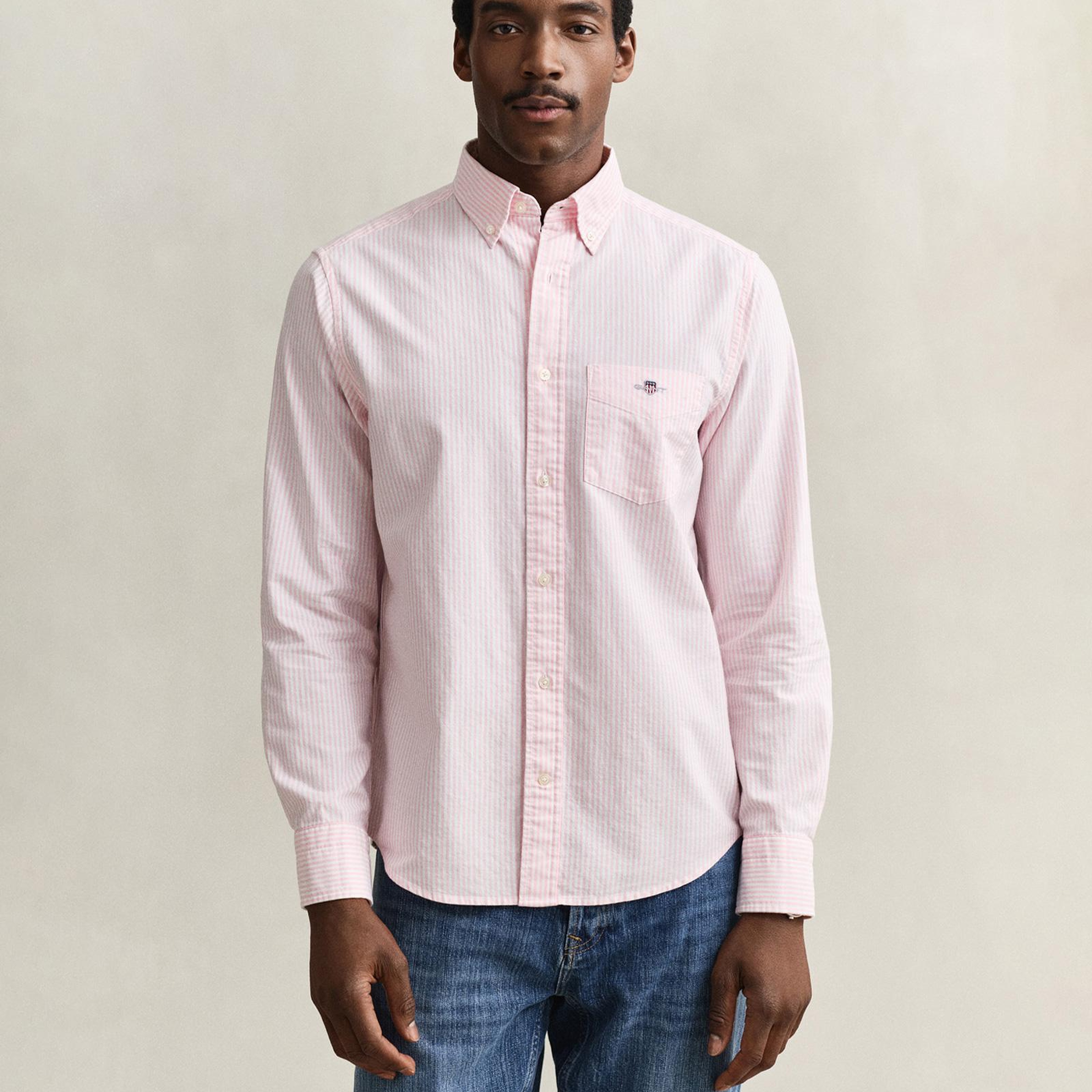 GANT Erkek Pembe Regular Fit Çizgili Logolu Gömlek
