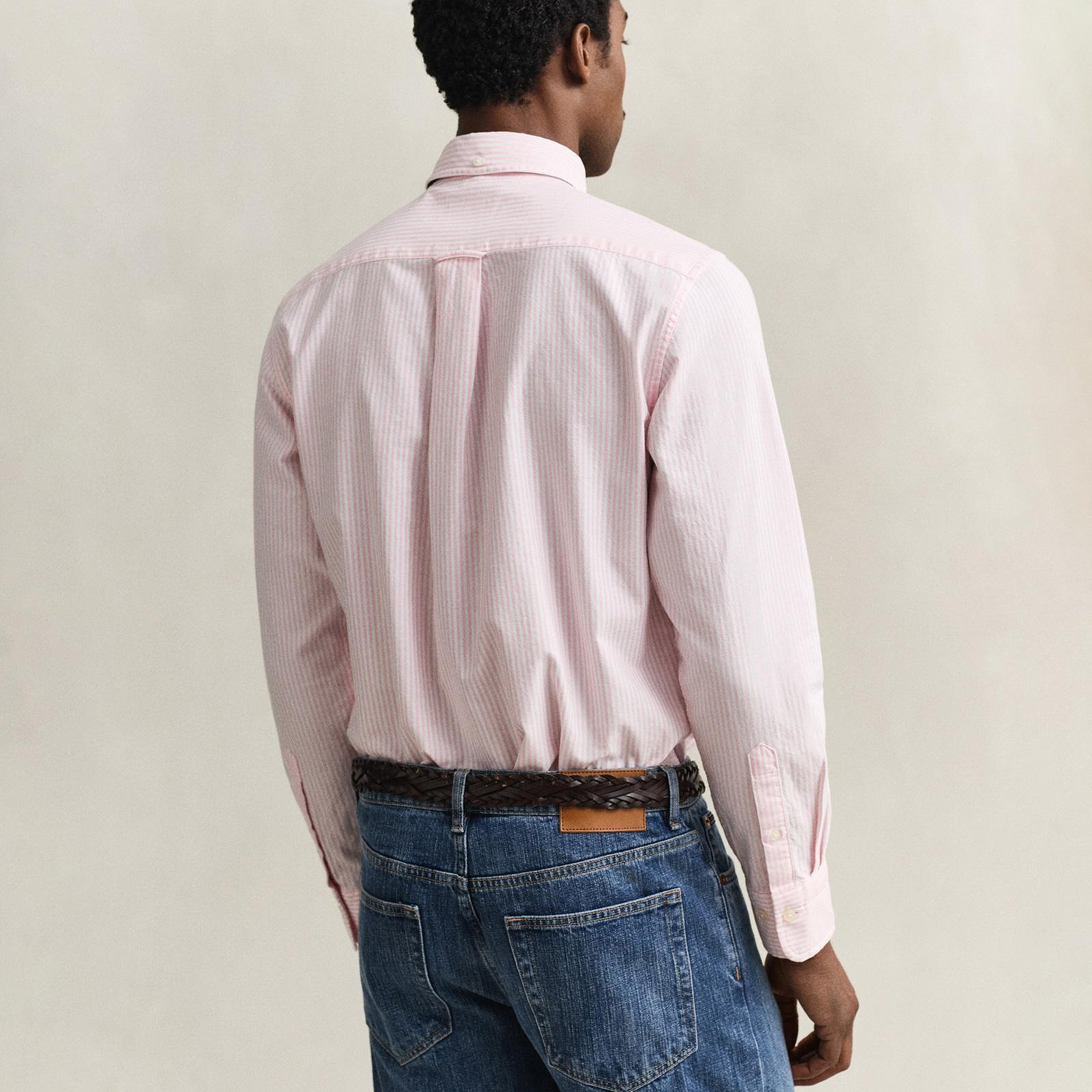 GANT Erkek Pembe Regular Fit Çizgili Logolu Gömlek