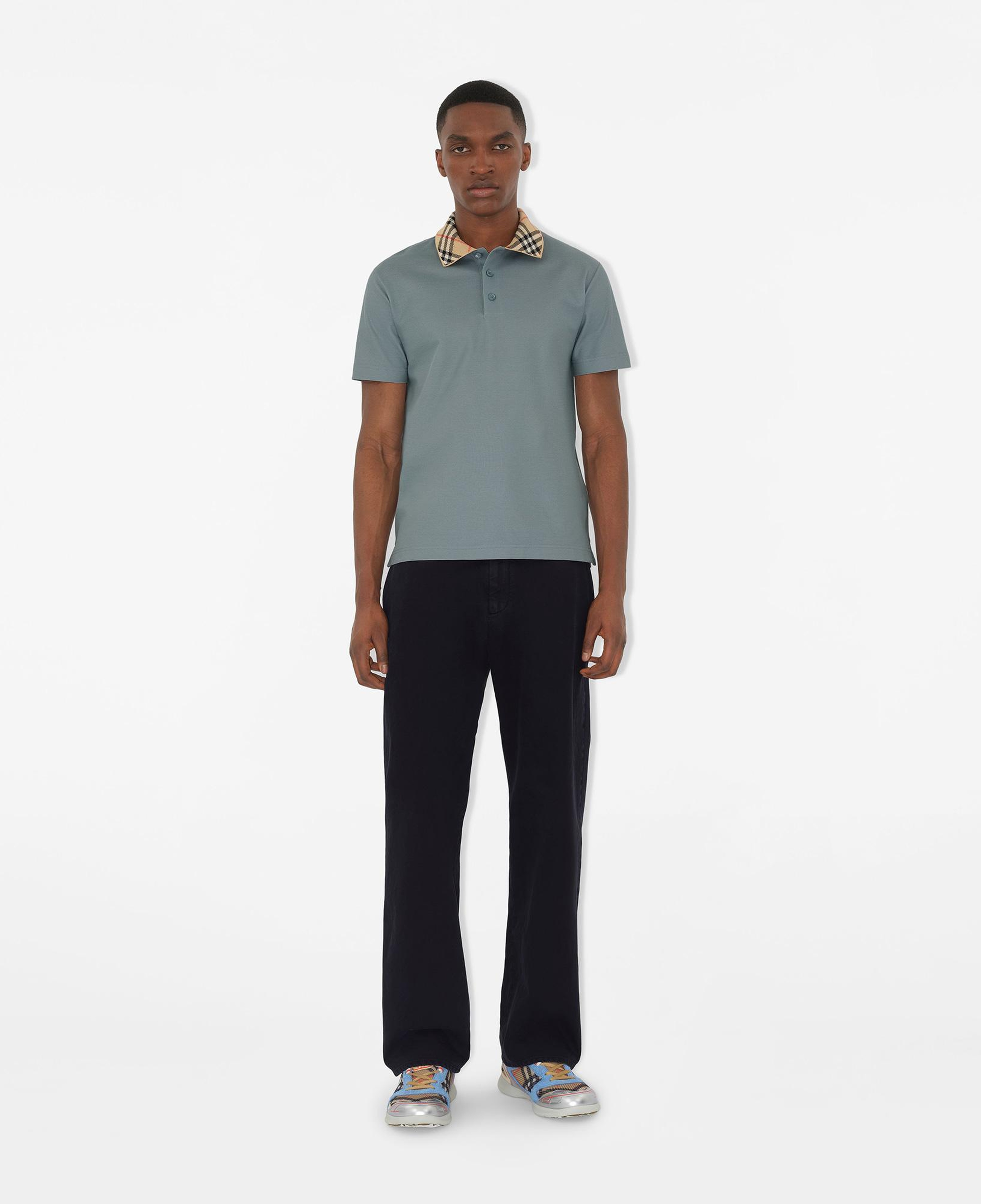 Burberry Check Collar Cotton Erkek Mavi Polo