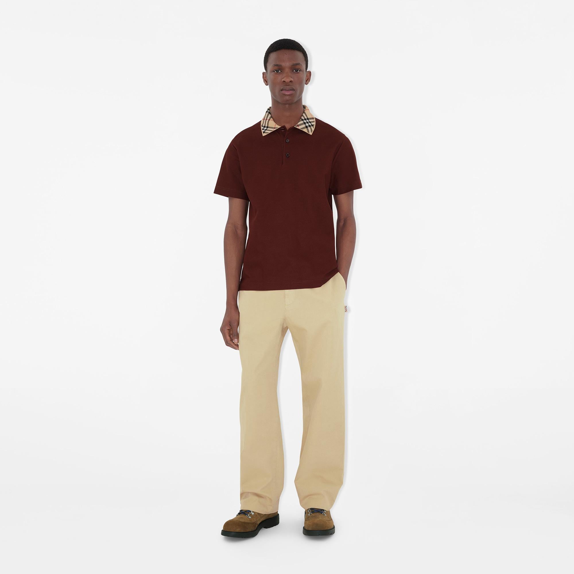 Burberry Check Collar Cotton Erkek Bordo Polo