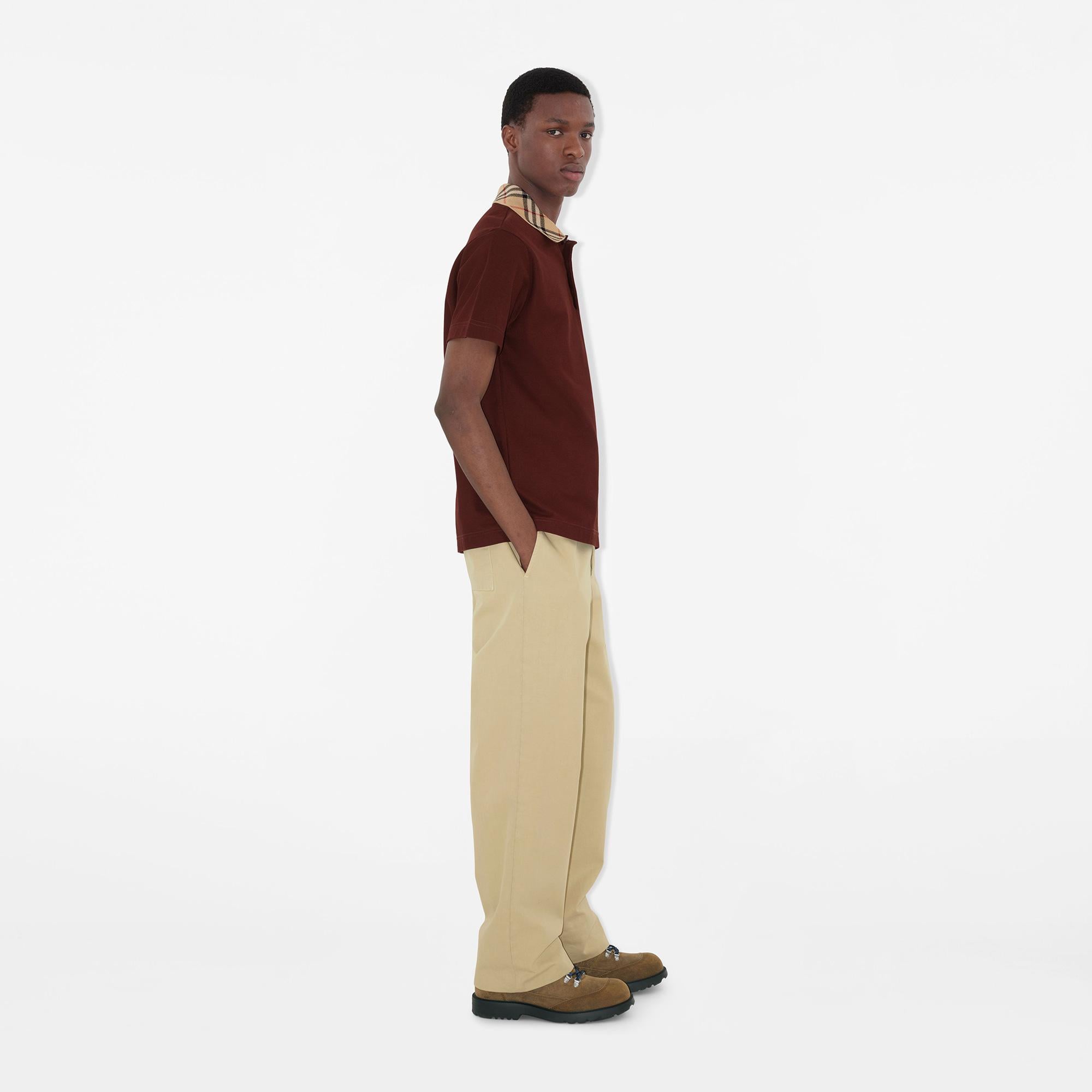 Burberry Check Collar Cotton Erkek Bordo Polo