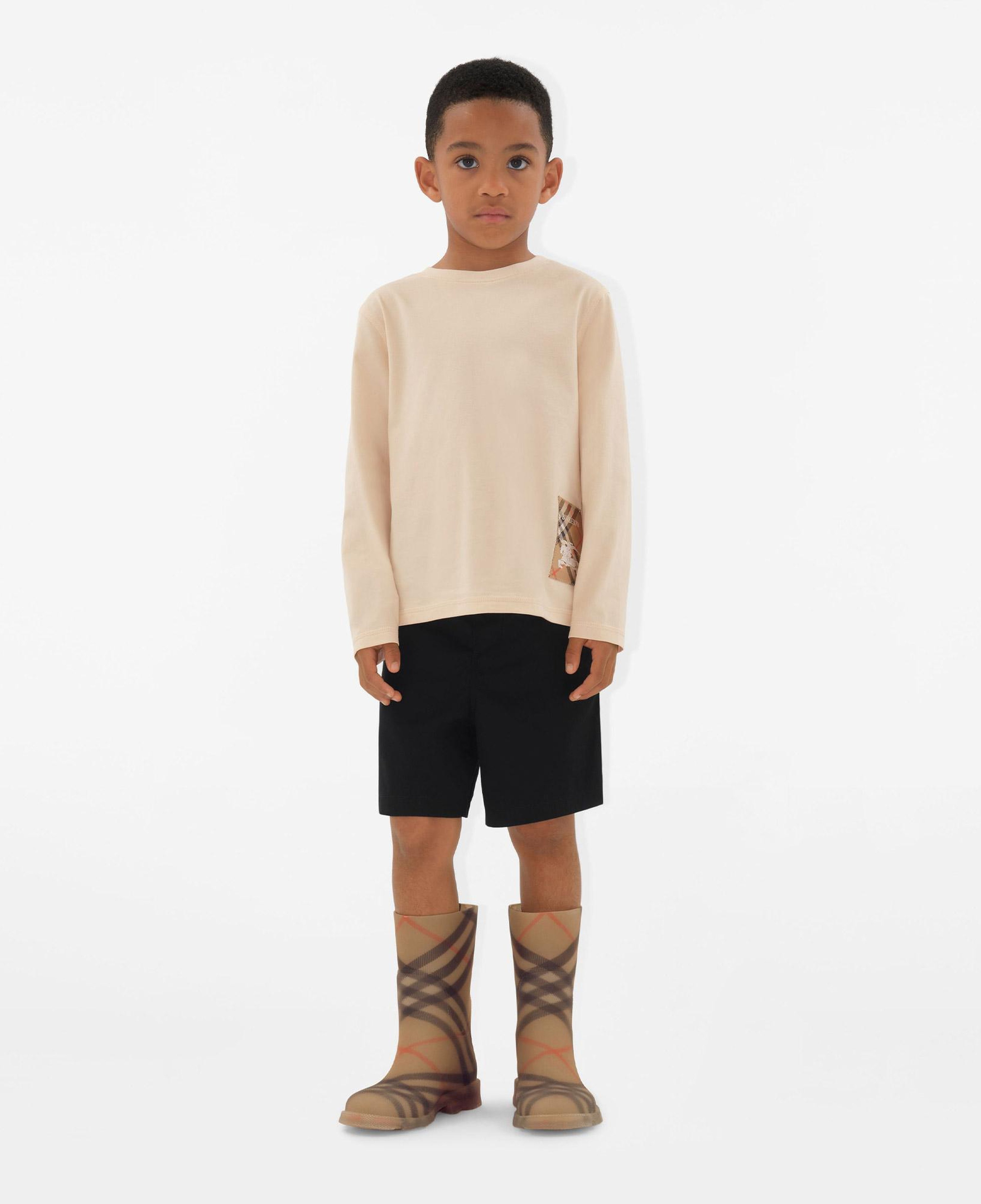 Burberry Kooper Check Label Cotton Çocuk Krem T-Shirt