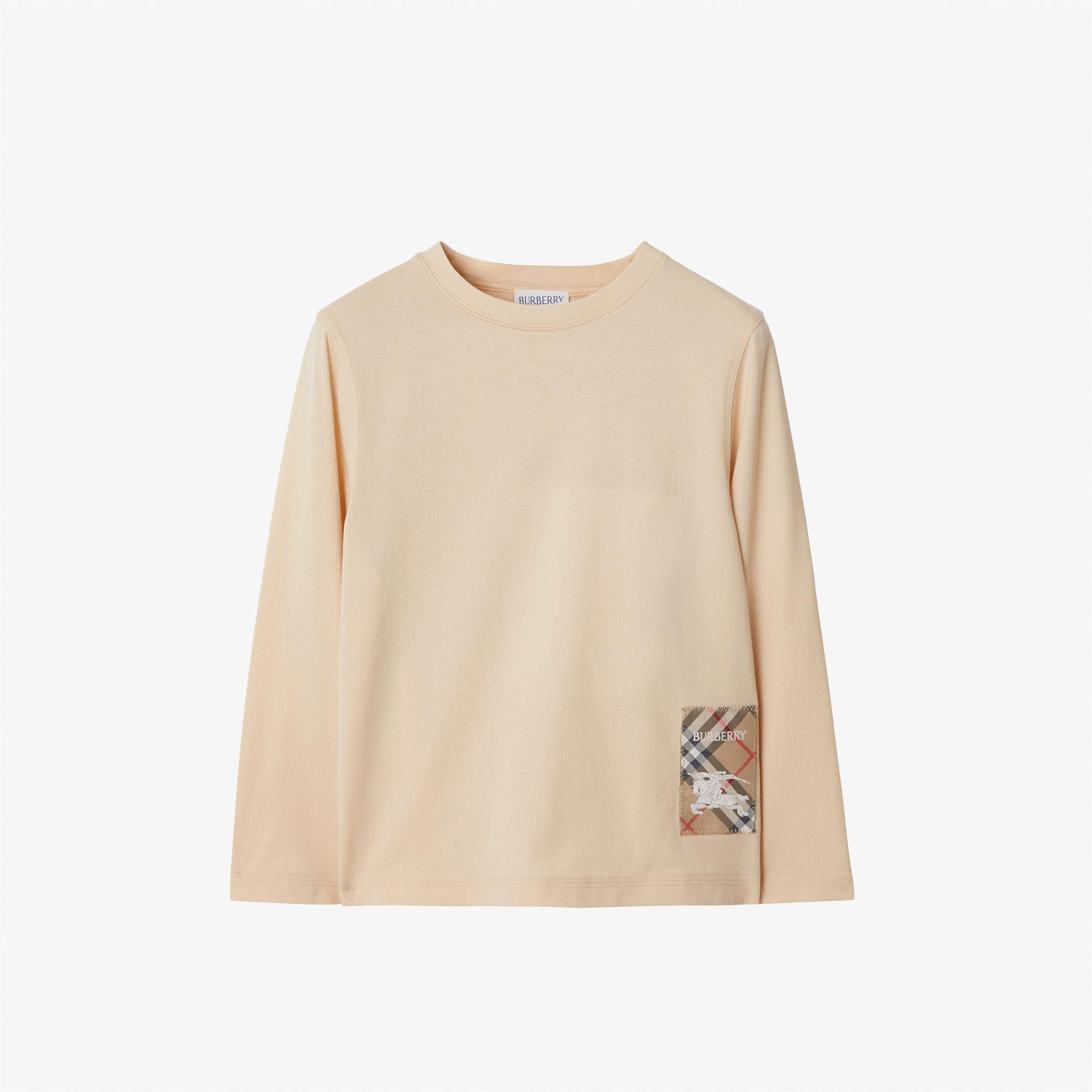 Burberry Kooper Check Label Cotton Çocuk Krem T-Shirt