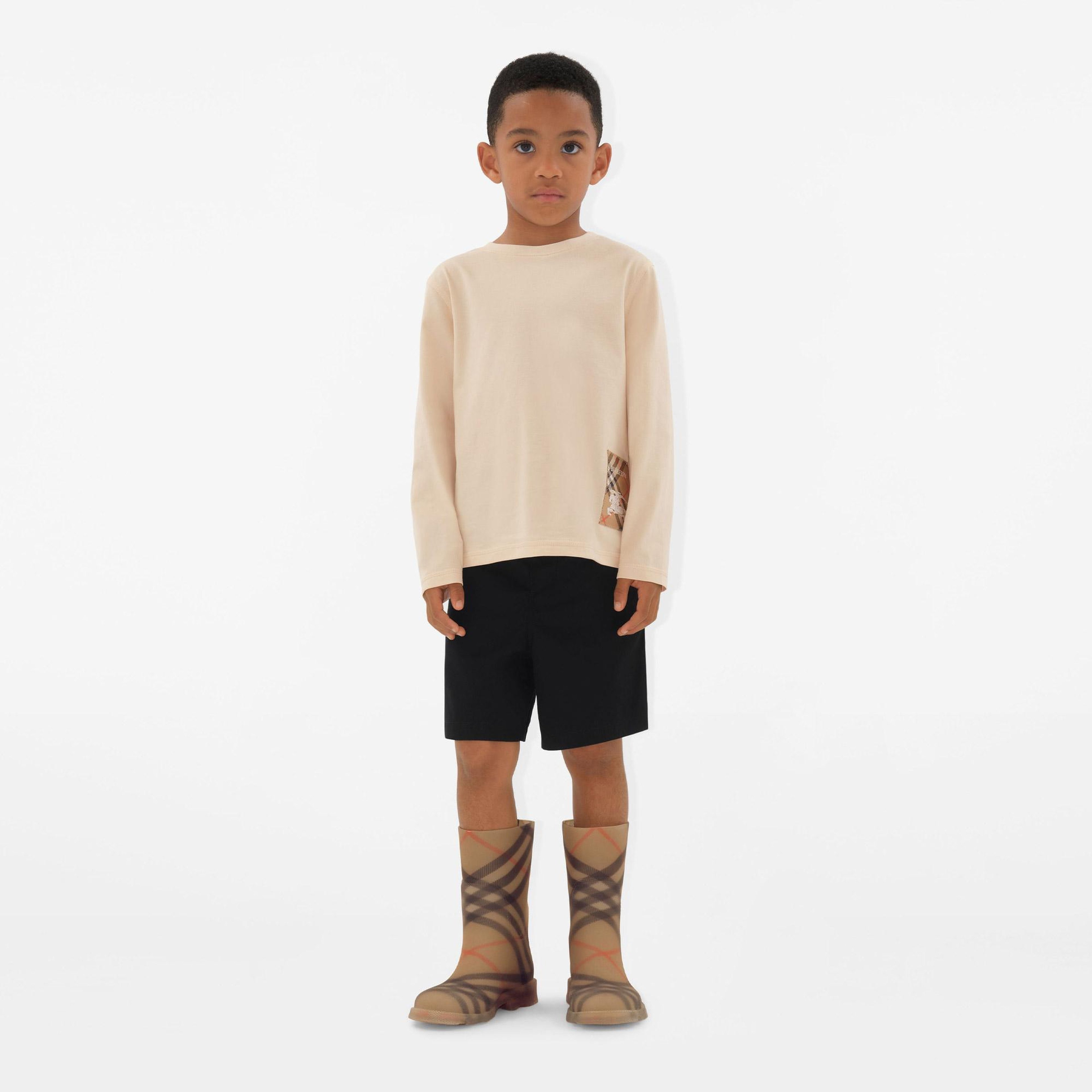 Burberry Kooper Check Label Cotton Çocuk Krem T-Shirt