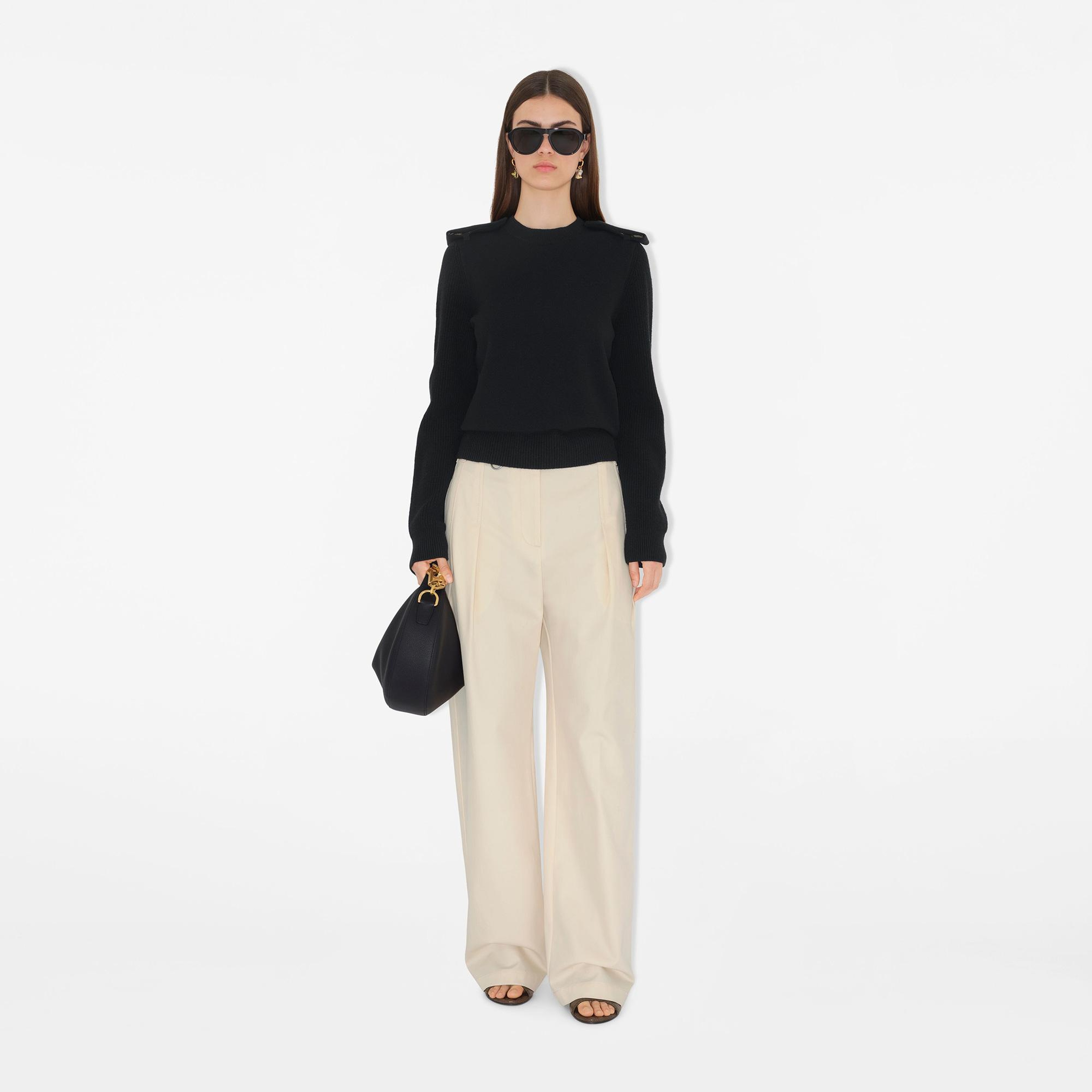 Burberry Check Epaulette Wool Cashmere Blend Kadın Siyah Triko