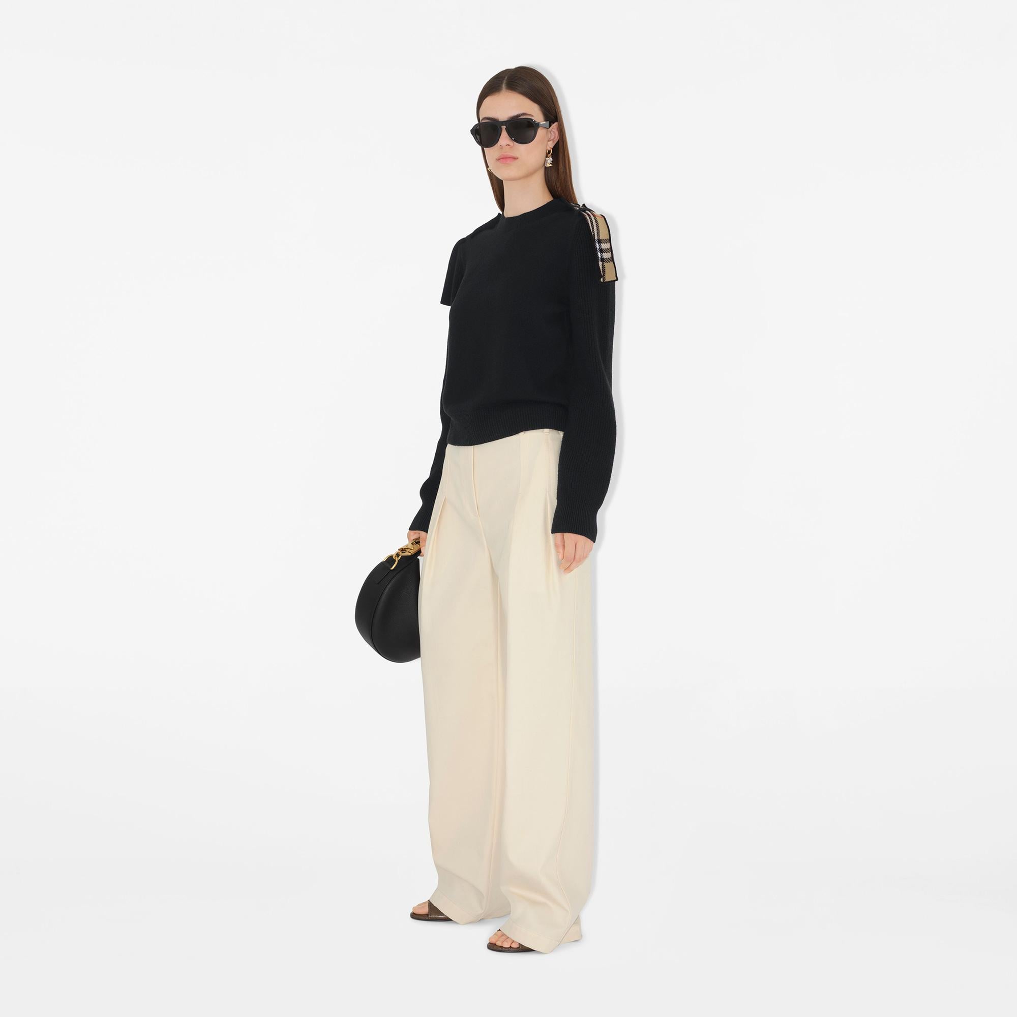 Burberry Check Epaulette Wool Cashmere Blend Kadın Siyah Triko