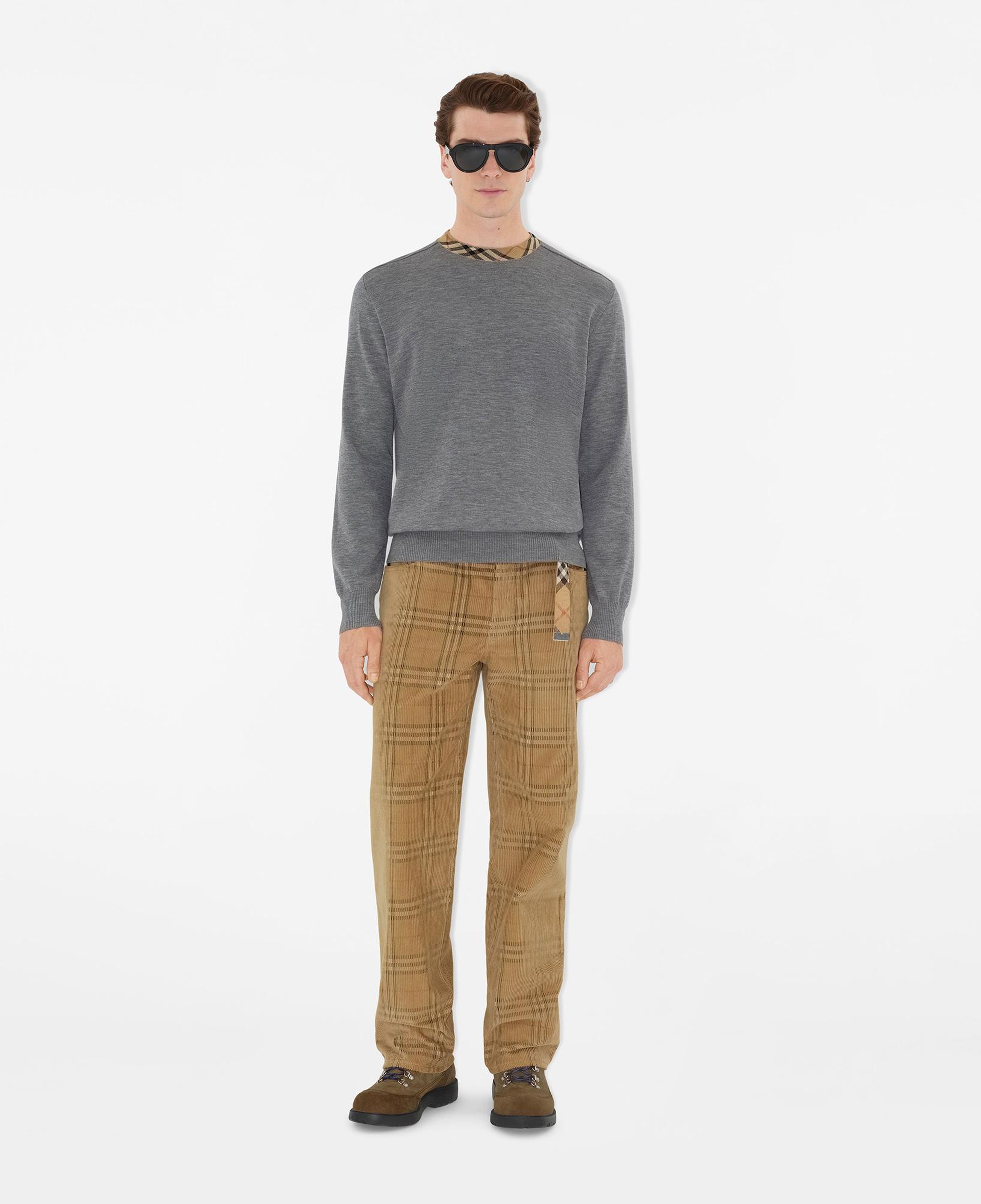 Burberry Michael Check Trim Wool Erkek Gri Triko