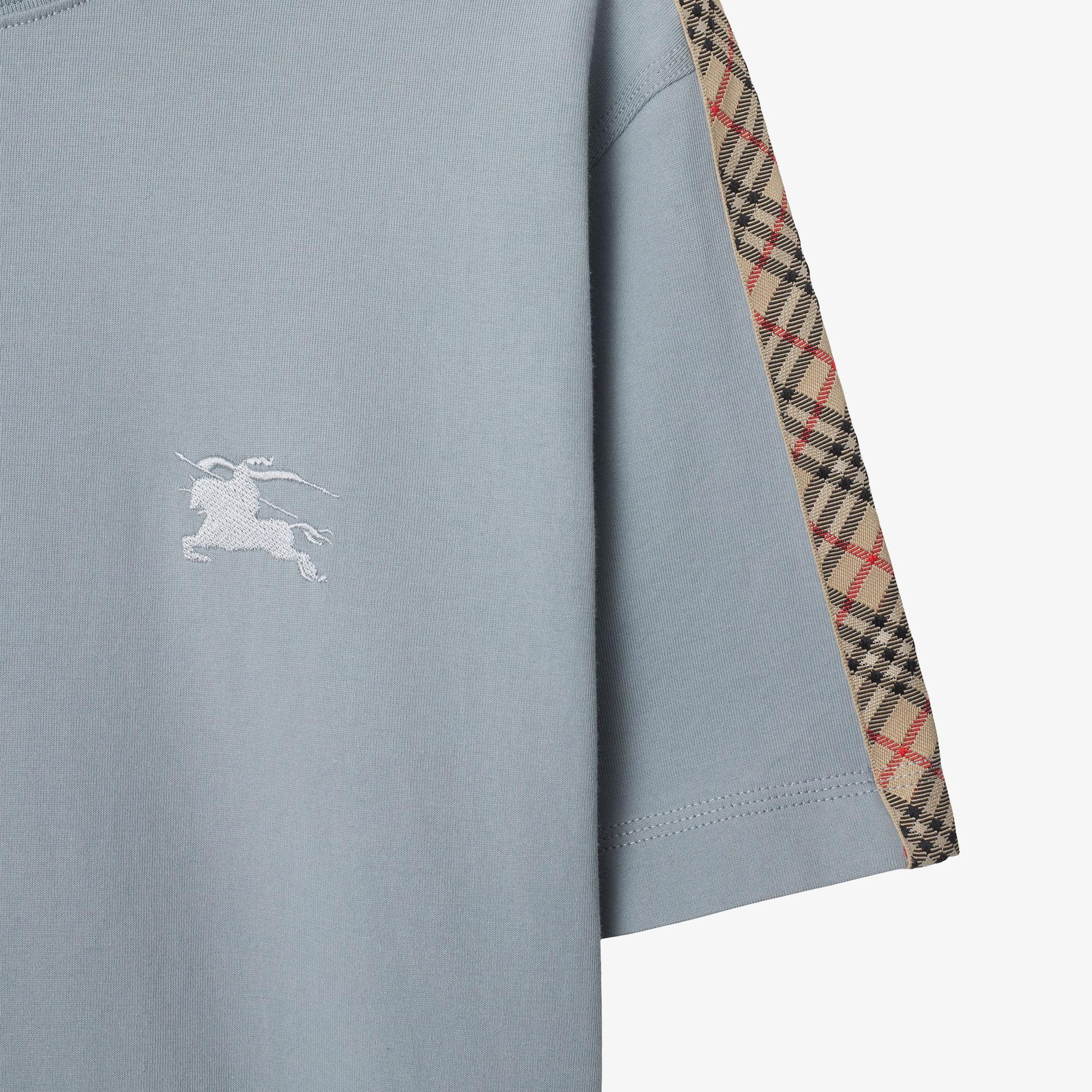 Burberry Check Trim Cotton Erkek Mavi T-Shirt