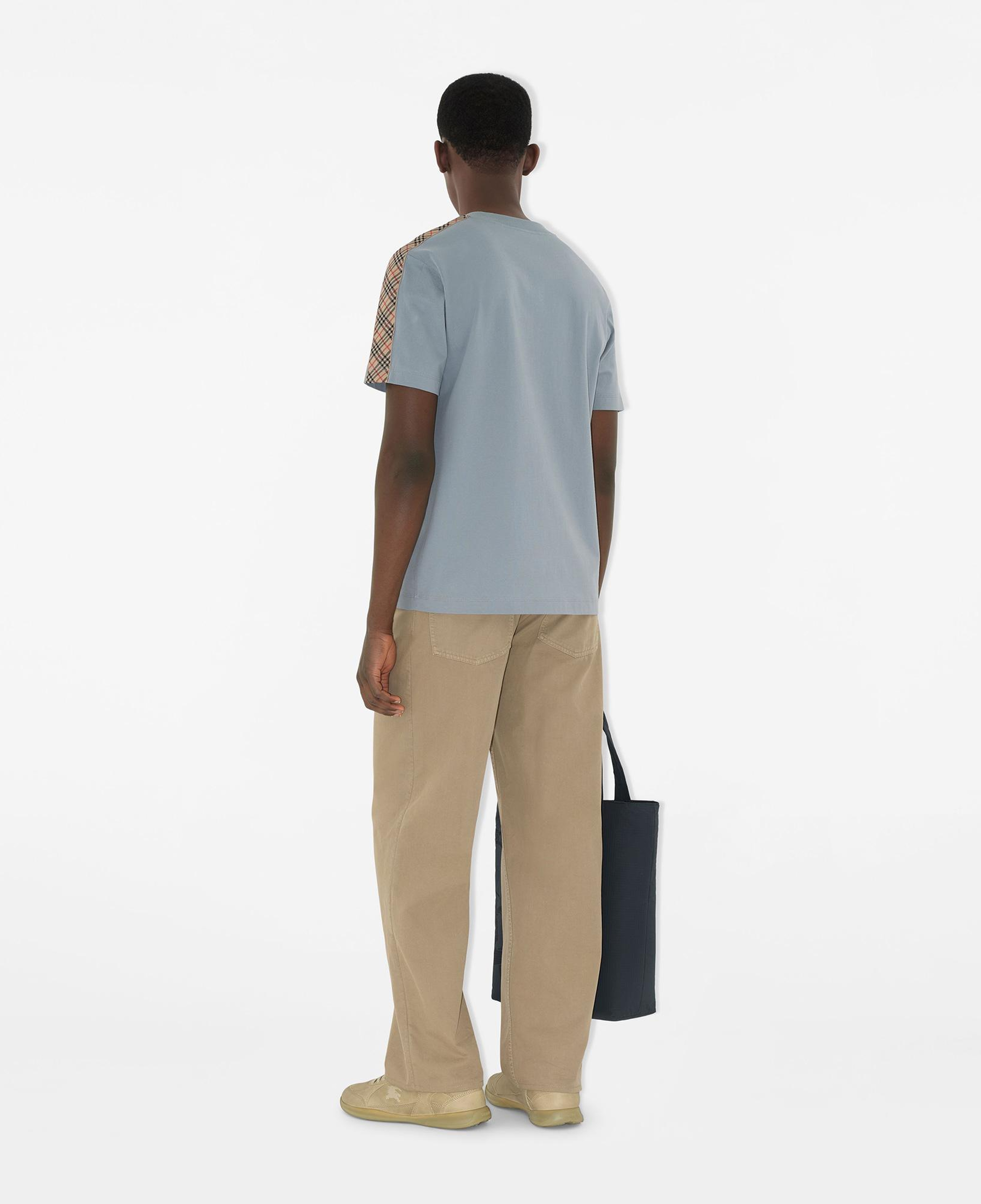 Burberry Check Trim Cotton Erkek Mavi T-Shirt
