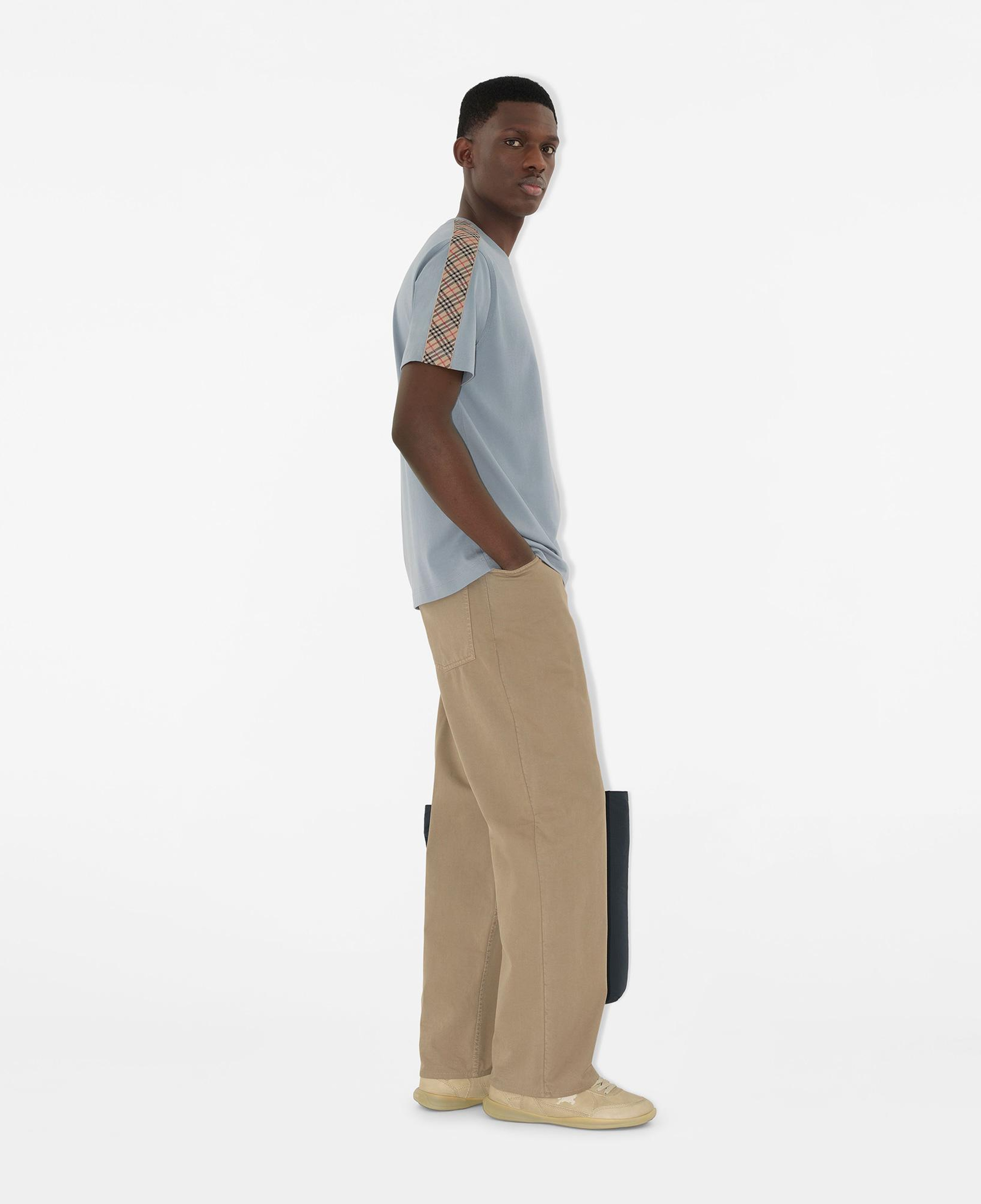 Burberry Check Trim Cotton Erkek Mavi T-Shirt