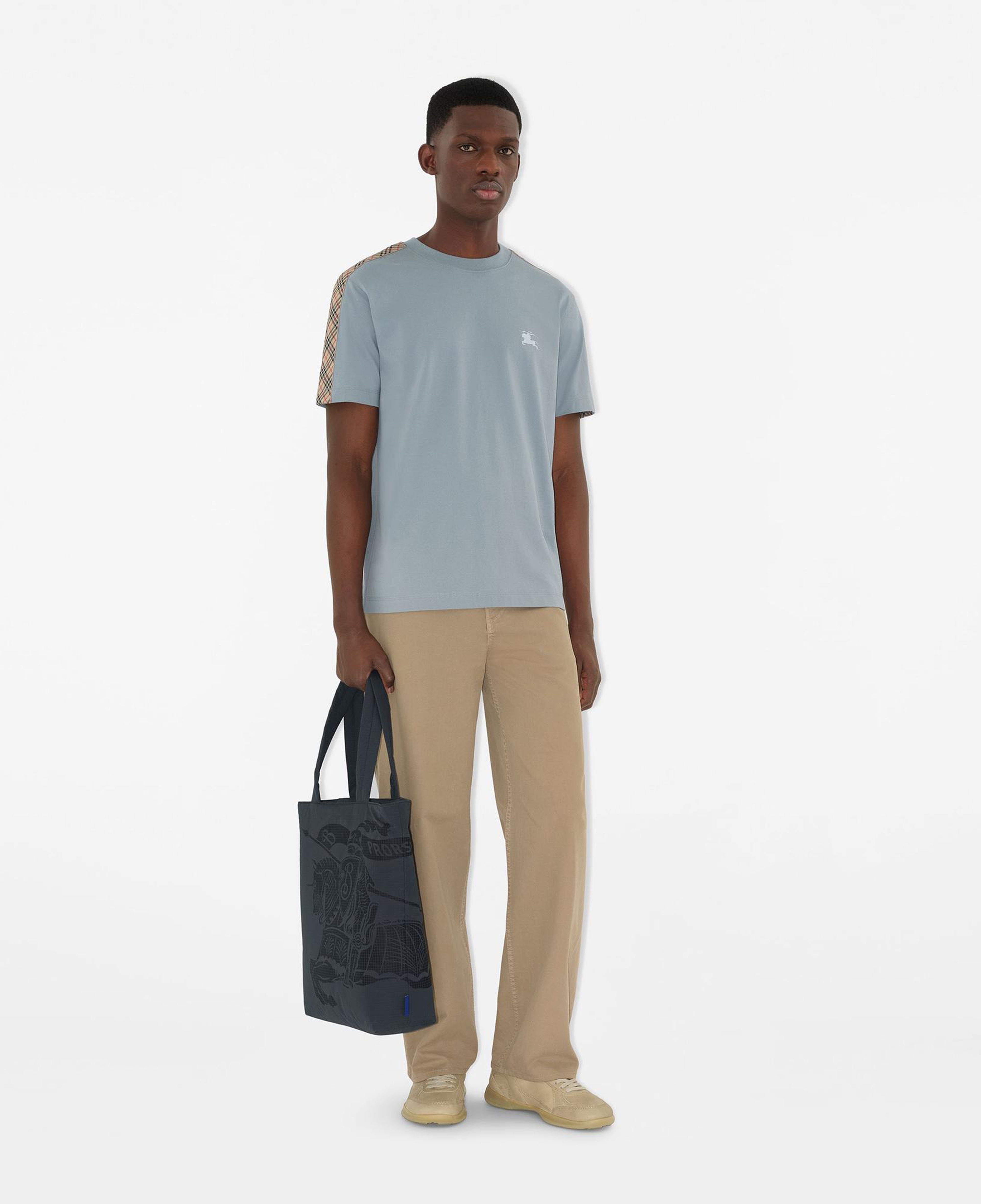 Burberry Check Trim Cotton Erkek Mavi T-Shirt